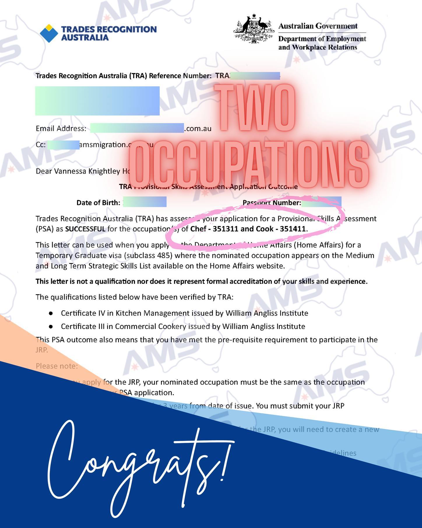 🎉 Congratulations on Dual-Occupation Skills Assessment Approval!
We’re excited to share that our client has successfully received a positive skills assessment outcome — and not just in one occupation, but in two occupations simultaneously:
✔ Chef – 351311
✔ Cook – 351411
What many people don’t realise is that in real-world migration practice, this kind of dual-occupation strategy can be a game changer.
At AMS, our planning approach always focuses on:
- A primary occupation + secondary occupation
- A PR pathway + visa buffer strategy
- A multi-state nomination approach + flexibility to pivot
For example:
- Chef as the primary occupation for migration
- Cook as a backup option for state nomination
This structure creates real strategic advantages:
- If a state closes Chef, we can pivot to Cook
- If competition becomes too intense, we can adjust pathways
- We’re not restricted to a single occupation list or policy setting
- We expand eligibility across multiple states
In today’s unpredictable invitation environment, having an extra occupation is not just another title — it’s another opportunity.
Many applicants focus only on “Will I pass the skills assessment?”
But we focus on:
👉 How will this occupation be used long term?
👉 Can it be strategically combined with other pathways?
👉 Does it provide room to pivot if policies change?
Migration is never a single-step transaction.
It’s structured pathway design.
Congratulations again to our client on this fantastic outcome.
Our next step is to monitor state nomination openings and design the most suitable nomination and visa strategy accordingly.
If you’d like to explore whether your background allows for a dual-occupation strategy, feel free to book a consultation with our team for a personalised assessment.
#AustraliaMigration #australiamigration #AustraliaImmigration #australiaimmigrationconsultant #australiaimmigrationconsultant #australiaimmigrationconsultancy #skillassessment #skillassessment #chefskillassessment #traskillassessment