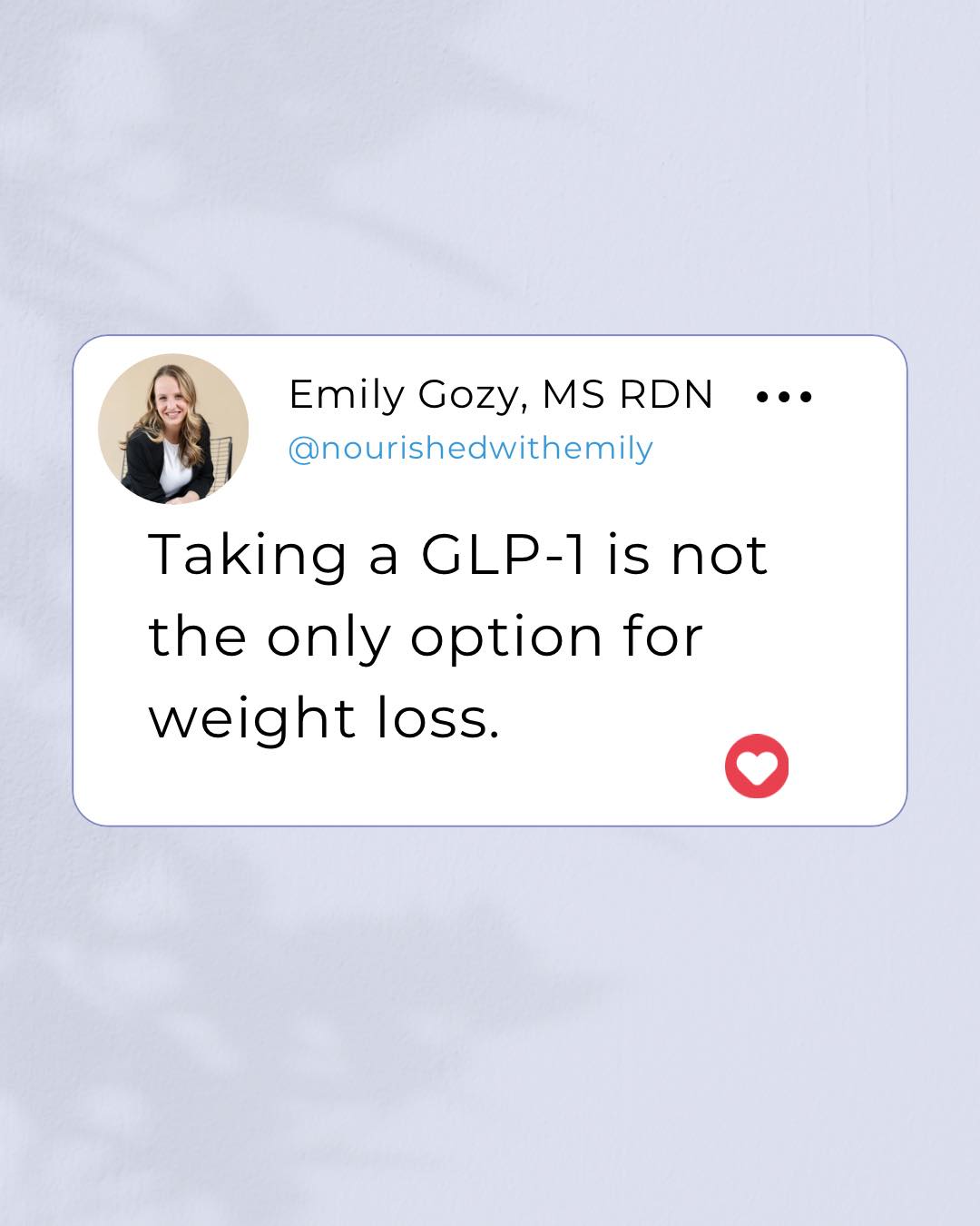 GLP-1 medications are getting a lot of attention right now, and for some people they can be a helpful tool. But they are not the only way to manage food noise.
If you constantly feel preoccupied with food, intense cravings, or like you “lose control” around certain foods, that is not a lack of willpower. Food noise is often your body asking for more consistent fuel and balance.
Many women notice a huge reduction in cravings when they:
• eat regular, balanced meals instead of skipping or “saving calories”
• include enough protein, fiber, and healthy fats for satisfaction
• stop labeling foods as good or bad
• fuel adequately instead of under-eating all day
• allow flexibility so nothing feels off limits
When your body trusts that food is coming consistently, the urgency around food starts to quiet. Energy improves. Focus returns. Cravings feel manageable instead of overwhelming.
Medication can be one path. Nutrition consistency and support is another.
You deserve an approach that helps you feel in control, nourished, and confident in your choices.
If you’re tired of the mental battle with food and want personalized guidance, accountability, and a plan built around YOU…
👉 Apply for 1:1 coaching at Nourished with Emily with the l!nk in your b1o
We help you quiet food noise, build sustainable habits, and feel like yourself again.
Share this with someone who feels stuck in the food noise cycle.