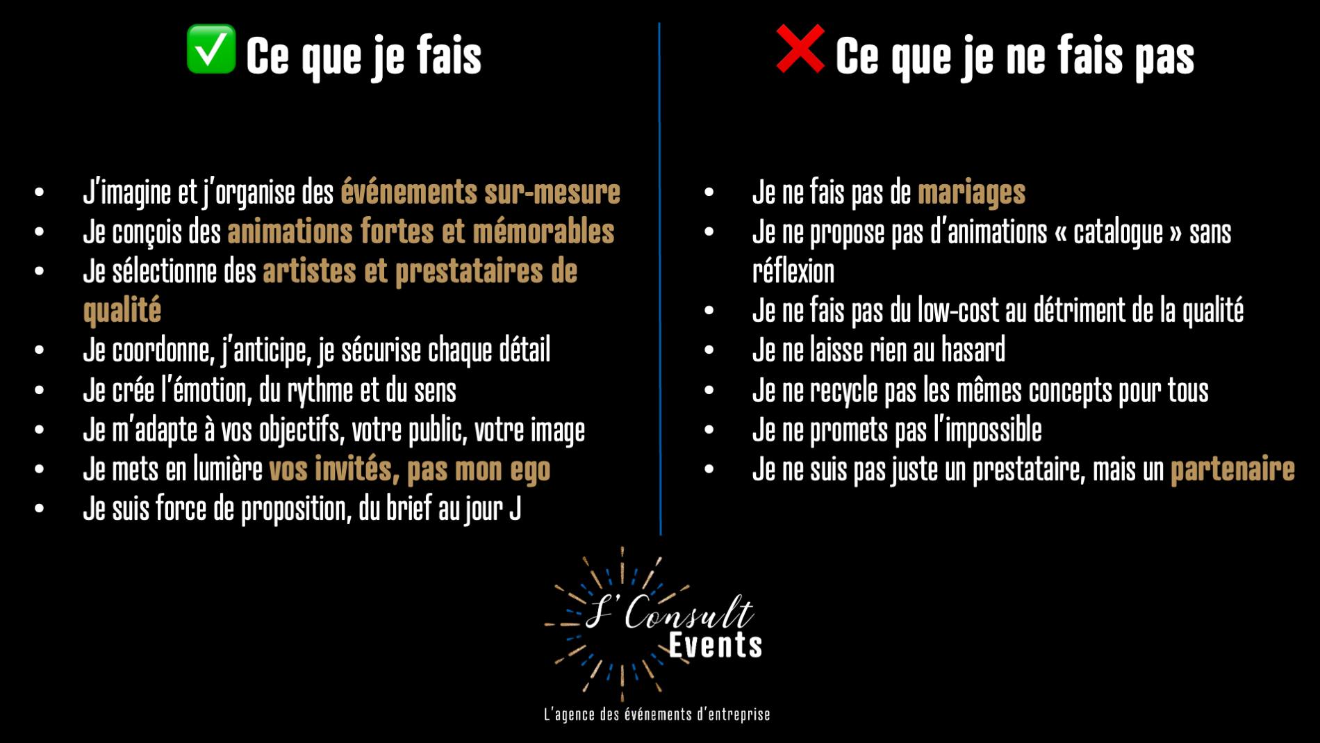 Je ne fais pas de tout.
Et câest justement pour ça que mes Ă©vĂ©nements fonctionnent.
Chez SâConsult Events, je fais des choix.
Parce quâun Ă©vĂ©nement rĂ©ussi, ce nâest pas empiler des animations,
câest crĂ©er une expĂ©rience cohĂ©rente, rythmĂ©e et mĂ©morable.
đ Vous avez un projet dâĂ©vĂ©nement professionnel ?
Ăcrivez-moi en message privĂ© pour convenir dâun premier Ă©change et voir si je suis la bonne personne pour vous accompagner.
đŹ Et vous, quâest-ce qui fait, selon vous, la vraie diffĂ©rence entre un Ă©vĂ©nement âsympaâ et un Ă©vĂ©nement vraiment marquant ?