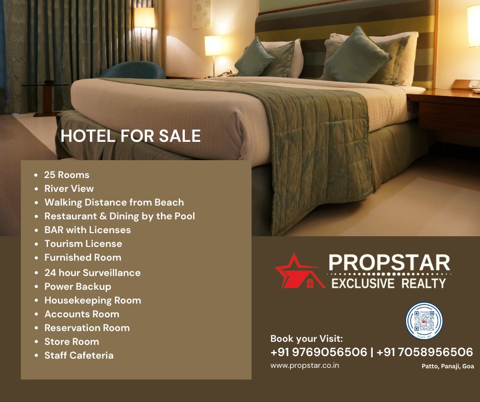 Turnkey 25-Room Running Hotel in Baga, North Goa
Seize a rare opportunity to own a profitable, fully operational hospitality business in Goa’s most iconic tourist destination.
Located in the world-renowned Baga beach belt, this 25-room boutique hotel offers a "plug-and-play" investment for entrepreneurs looking to enter the North Goa market without the hurdles of construction or licensing delays.
Key Highlights & Features:
Prime Location: Steps away from Baga Beach and the vibrant nightlife of North Goa.
Ready Operations: A fully functional, 25-room inventory with high-quality furnishings.
Premium Amenities: Featuring an outdoor swimming pool, professional CCTV security system, and a dedicated, trained staff already in place.
Full Legal Compliance: All essential licenses (Tourism, Health, Fire, Police, and Excise) are current and transferable.
Revenue Ready: This is a running business with an existing guest base and proven digital presence.
For more details call on : +91 9769056506 | +91 7058956506