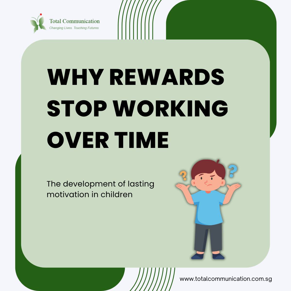 Are you a parent who feels stuck using rewards just to get through the day?
While incentives may change behaviour briefly, genuine motivation develops through emotional safety, connection, and purposeful learning. That is where meaningful progress begins.
Swipe to learn more.
Connect with us today, call/WhatsApp: +65 9115 8895
#Totalcommunication #ChildDevelopment #PositiveLearning