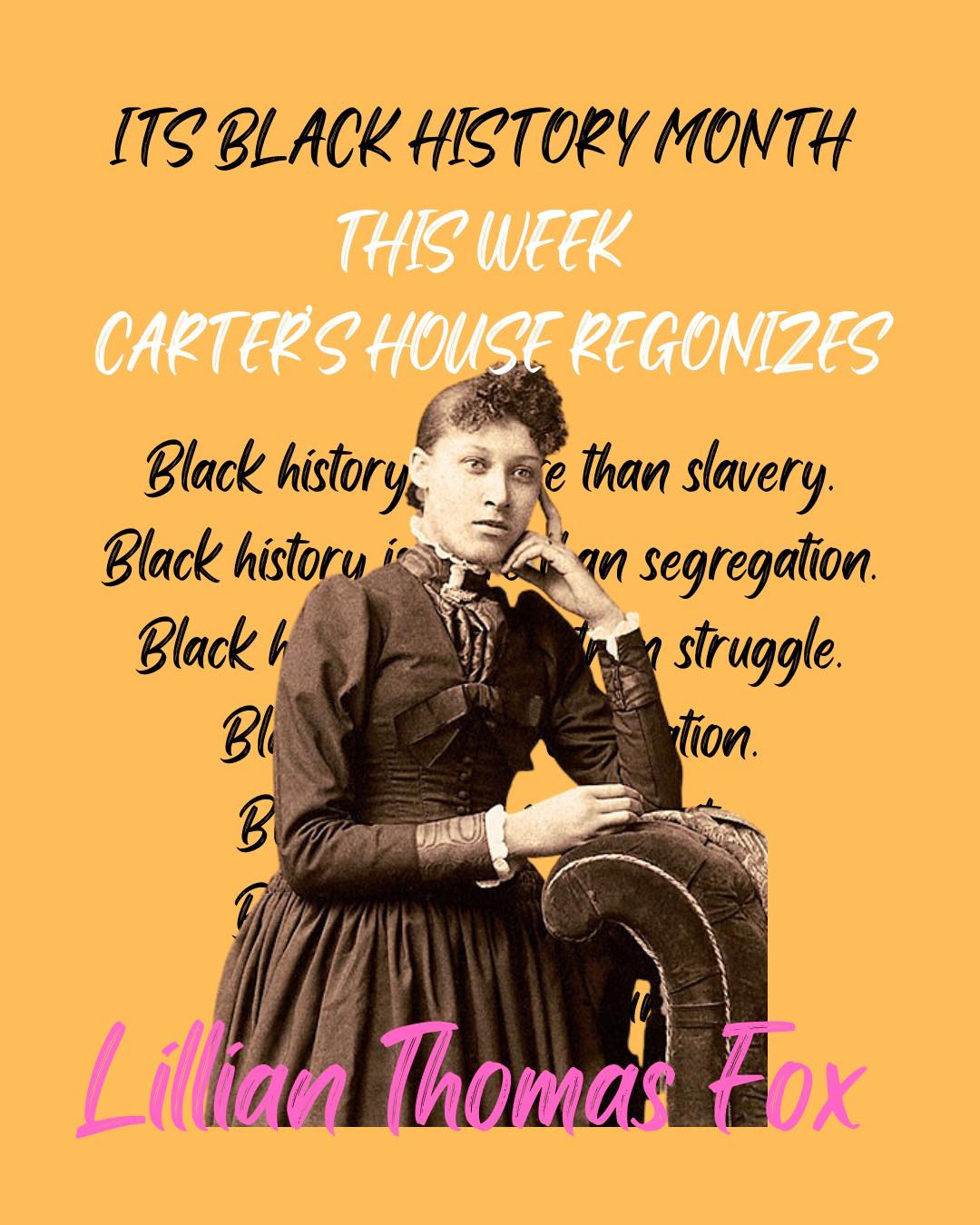This week, Carter’s House honors Lillian Parker Thomas — a journalist, organizer, and changemaker who used her pen as power.
As the first African-American woman to write a regular column for the Indianapolis News, Lillian didn’t just report stories — she reshaped them. She used her platform and influence to challenge racial inequality and advocate for justice in her community.
Beyond the newsroom, she helped found the Women’s Improvement Club, working to improve access to healthcare and essential resources for African-Americans.
Her legacy reminds us that impact doesn’t always start with a stage — sometimes it starts with a story.
At Carter’s House, we believe in lifting voices, building access, and serving our community with purpose — just like she did.
Education. Advocacy. Community. That’s Black History — and that’s our story too.
#BlackHistoryMonth #CHCares #ThisIsCommunity #WomenInHistory #CommunityLeadership #ForOurCommunity