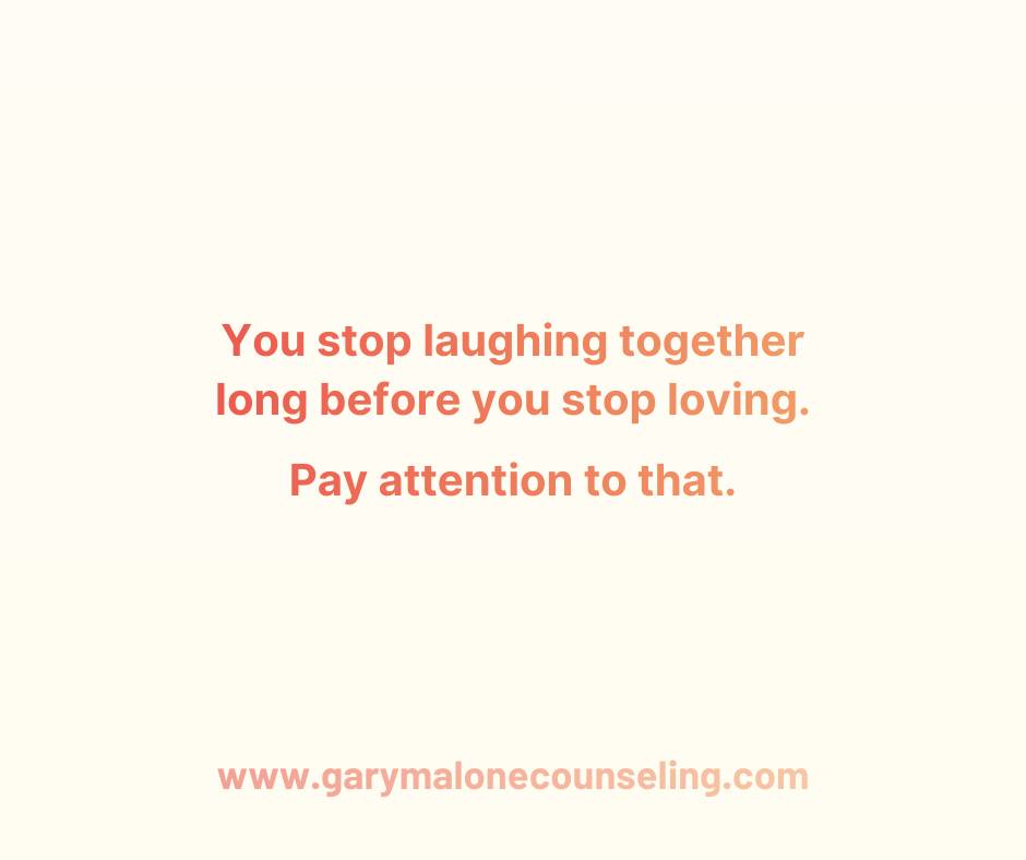 Most disconnected couples can trace it back to one moment: the last time they laughed together.
Research shows couples who laugh together (shared, unguarded laughter) report higher closeness and satisfaction. But you don’t need a study to feel this. You already know it.
Laughter isn’t about humor.
It’s about safety.
Real laughter only shows up when your nervous system isn’t bracing. When you’re not being evaluated, corrected, or quietly judged. It’s the body saying, I’m safe here.
When laughter fades, it’s rarely because anyone “lost their sense of humor.”
It’s because something underneath changed.
Tension crept in.
Resentment went unspoken.
Sarcasm replaced playfulness.
Being light started to feel risky.
You stop laughing long before you stop loving.
So when couples say, “We just don’t have fun anymore,” I don’t hear boredom. I hear a nervous system that hasn’t exhaled in a long time.
Laughter isn’t the reward of a healthy marriage.
It’s one of the structures that keeps a marriage healthy.
And not all humor heals. Sarcasm, eye-rolling jokes, and “just kidding” comments often mask resentment. That kind of laughter protects, but it doesn’t connect.
If laughter is gone, don’t try to be funnier. Get curious.
Ask:
When did it stop feeling safe to be light here?
What goes unsaid that laughter used to cover?
Because laughter returns when safety returns.
Here’s the real gut-check:
When was the last time you laughed freely with your partner and didn’t feel even a flicker of tension afterward?
If it’s been a while, that’s not failure.
It’s information.
Laughter is data. And when it disappears, something important is asking for attention.