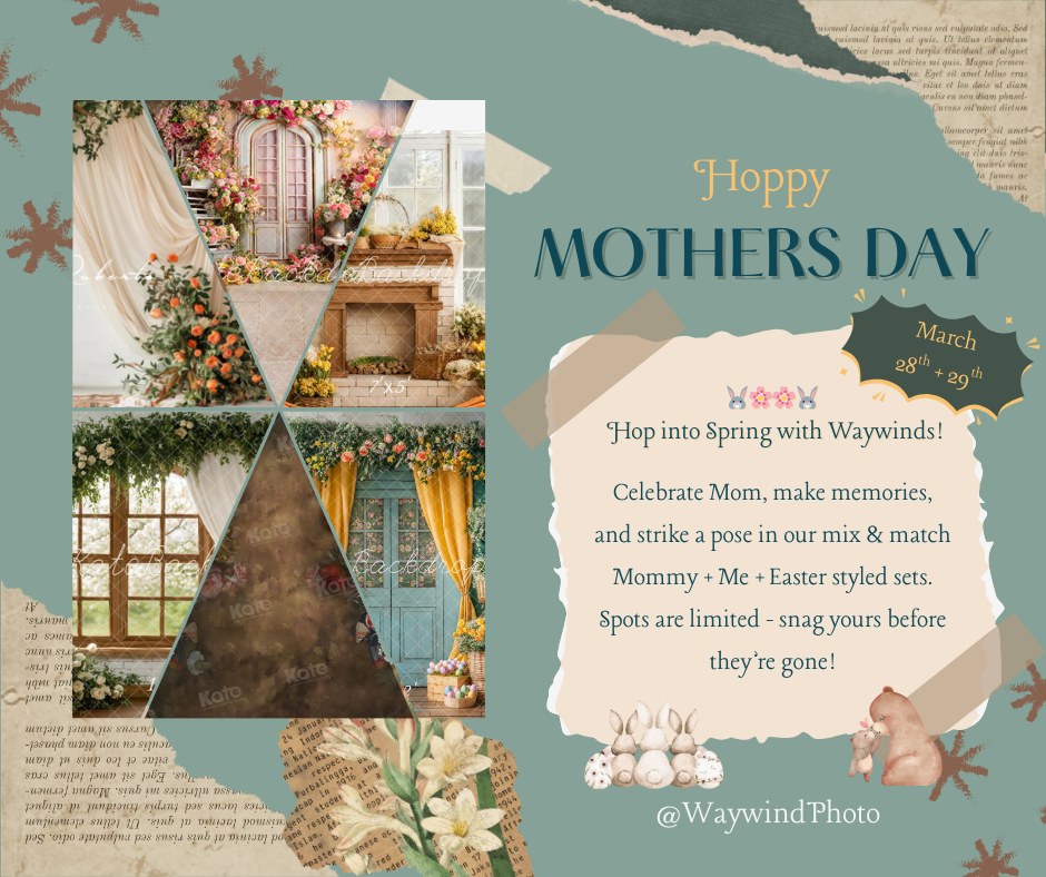 Momma's - Tag your significant others + kiddos!
👉 Comment 'HOPPY' and I’ll send you the booking link instantly!
🐰🌸 Waywinds Hoppy Mother’s Day Sessions are LIVE! 🌸🐰
Spring is in the air, and we’re bringing you the sweetest mix & match Mommy + Me + Easter styled set experience! 💐✨
This limited-edition event features multiple beautifully curated sets, giving you the freedom to create a session that feels perfectly you — from soft Mother’s Day moments to playful Easter magic.
📸 What’s Included:
✨ Mommy + Me moments
🐰 Easter-inspired styled sets
🌸 Spring florals & dreamy details
💖 A full Waywinds Experience — where moments become memories & memories become keepsakes
🗓 March 28th & 29th
⏳ Spots are extremely limited!
Let’s create something beautiful together 💕