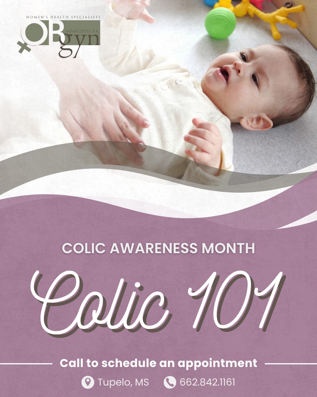 Caring for a baby with colic can feel overwhelming—but you’re not alone. 💜
Colic is common, temporary, and not caused by anything you’re doing wrong. If you’re concerned or unsure, our team is always here to help guide you.
📞 662.842.1161
📍 1793 Cliff Gookin Blvd, Tupelo, MS 38801
-
#OBGYNAssociates #TupeloOBGYN #TupeloMS #OBGYN #WomensHealth #ColicAwarenessMonth #NewParentSupport #InfantCare #ParentEducation