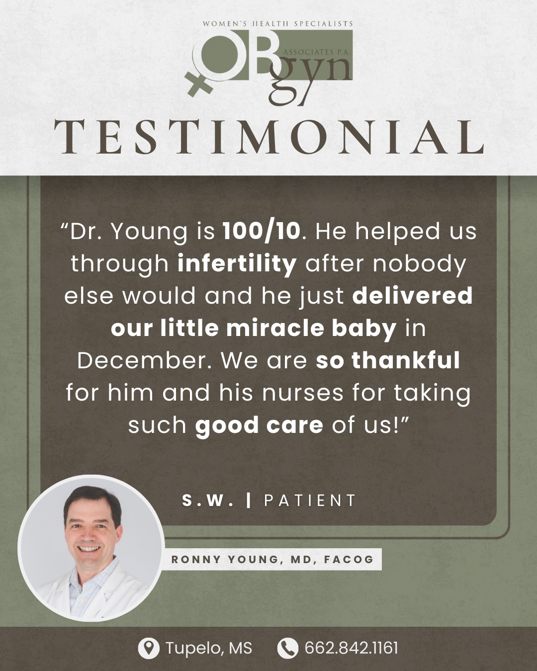 Helping patients achieve their dreams of growing a family is why we do what we do—every step of the way. 💙
Share your personal experience with us: bit.ly/OBGYNAssociates
📞 662.842.1161
📍 1793 Cliff Gookin Blvd, Tupelo, MS 38801
-
#OBGYNAssociates #TupeloOBGYN #TupeloMS #OBGYN #WomensHealth #PatientTestimonial #MiracleBaby #InfertilitySupport #CompassionateCare