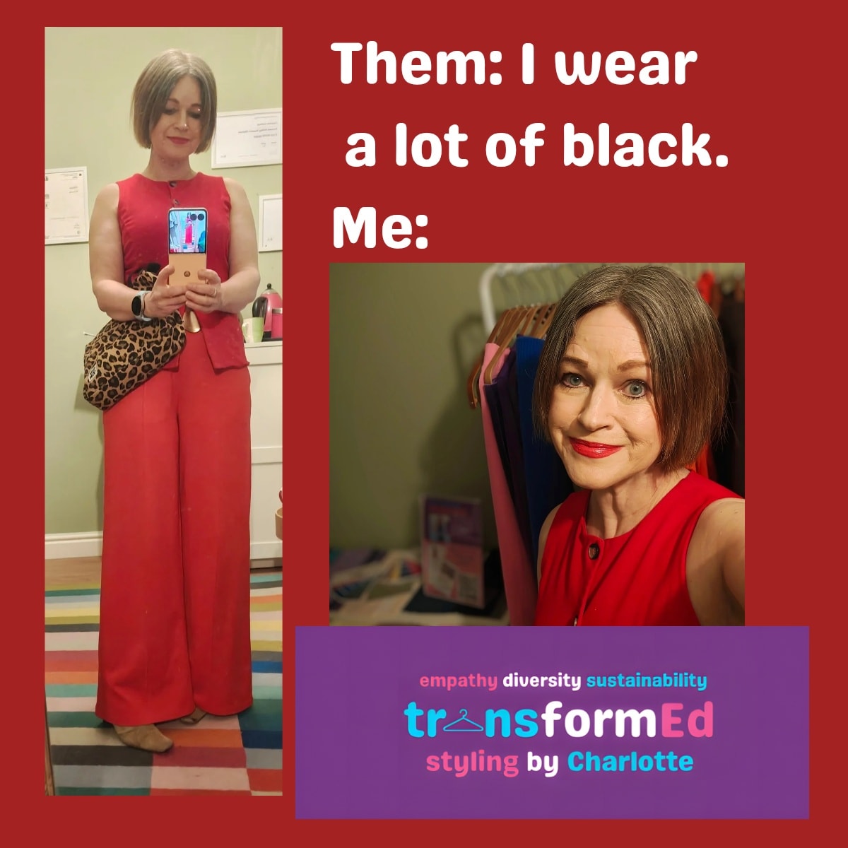 Although when working with clients and in my marketing, I stress that colour analysis doesn't just help us identify the brighter colours in our palettes but the neutrals too, it's never a more Charlotte outfit than the one I wore last night to go out for a meal to celebrate Nathaniel's birthday.
❤️
Boots and vest second hand
Trousers from Kettlewell Colours
Clutch bag is my Lucy & Yak washbag repurposed.
#personalstylisthull #colouranalysishull #mybestcolours #sustainablestyle #styletips