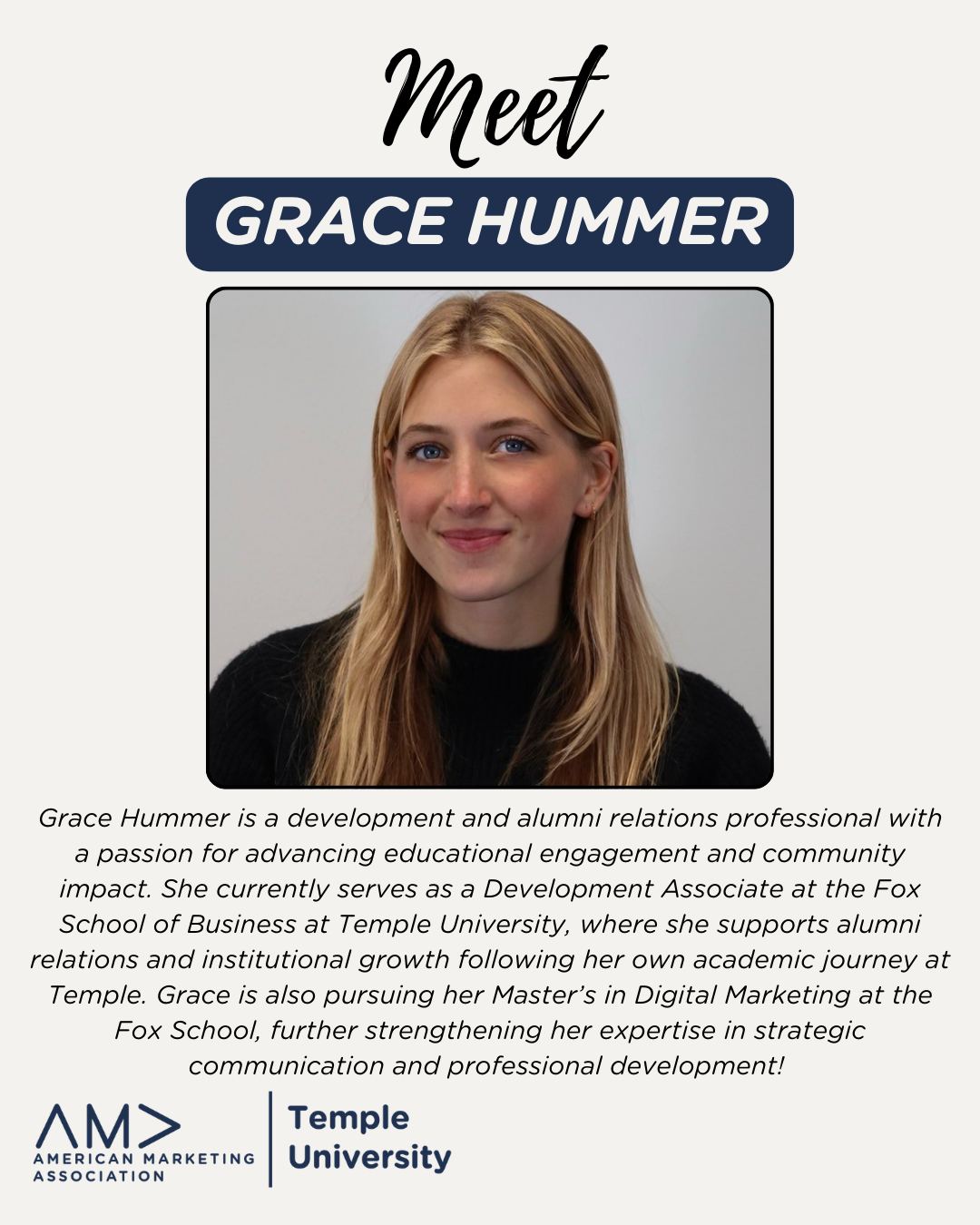 🚨 Today’s the day!
Join us in Alter LL35 from 12–12:50 PM as we welcome Grace Hummer ! She will share her insight on helping undergraduate students determine whether they want to pursue a MBA, and how to develop personal branding skills to enter the business world.
Don’t miss it!