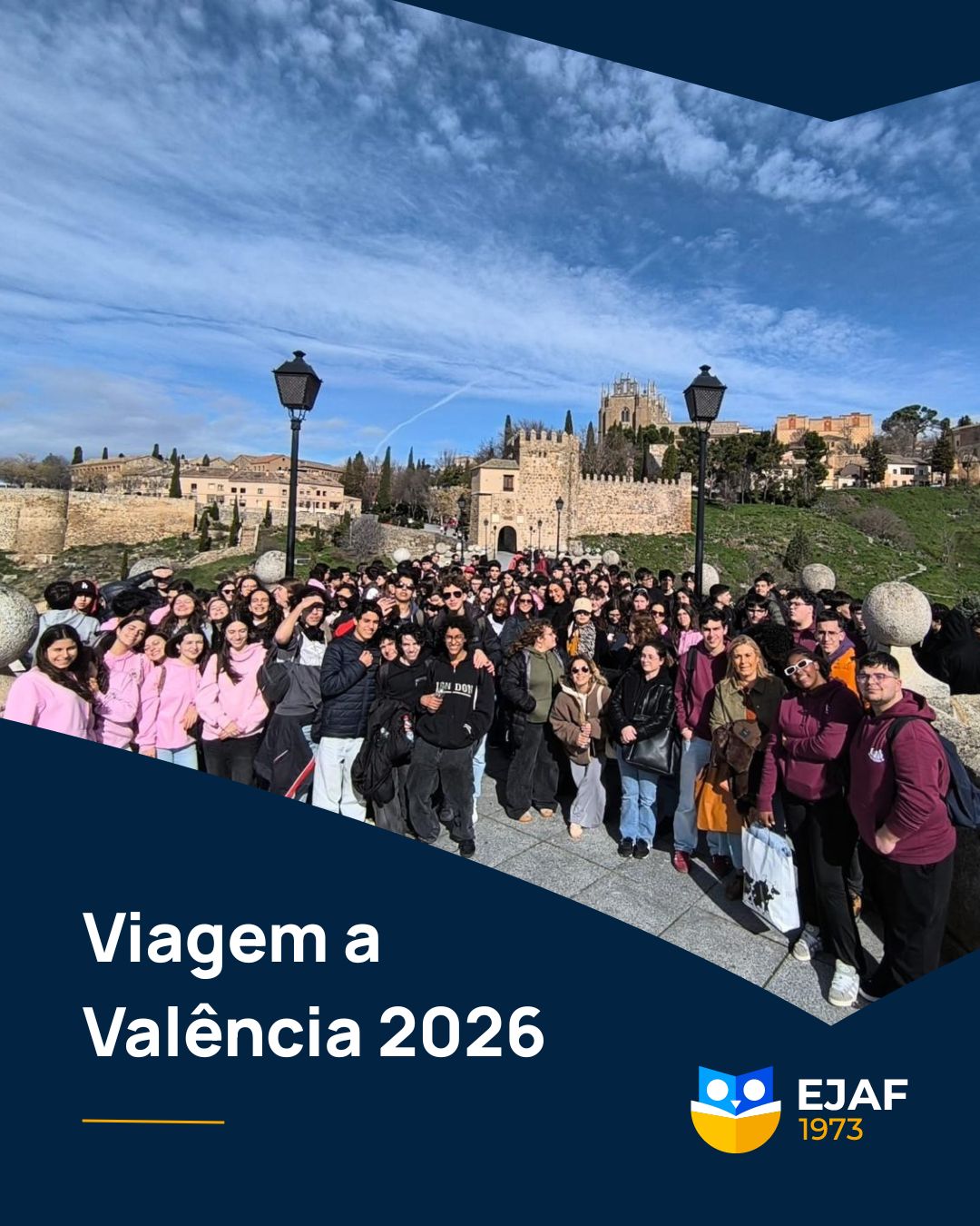 Os alunos do 11.º ano viveram dias de descoberta numa visita de estudo a Espanha, com passagem por Valência, Madrid e outras cidades cheias de história e cultura. 🇪🇸
Entre monumentos, ruas emblemáticas e momentos de convívio, esta experiência foi muito mais do que uma viagem, foi uma oportunidade de aprender fora da sala de aula, alargar horizontes e criar memórias para a vida.
#EJAF #OlhosPostosNoFuturo