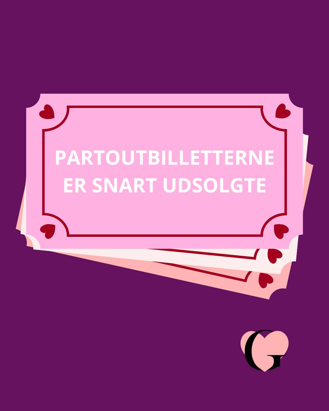 Skynd dig at få fingrene i en partoutbillet inden at det er for sent!
Partoutbilletterne er snart udsolgte, og hvis du vil have fat i en af dem, så er det nu, at du skal slå til🩷
Vi glæder os til at jer alle på GUNST!!!