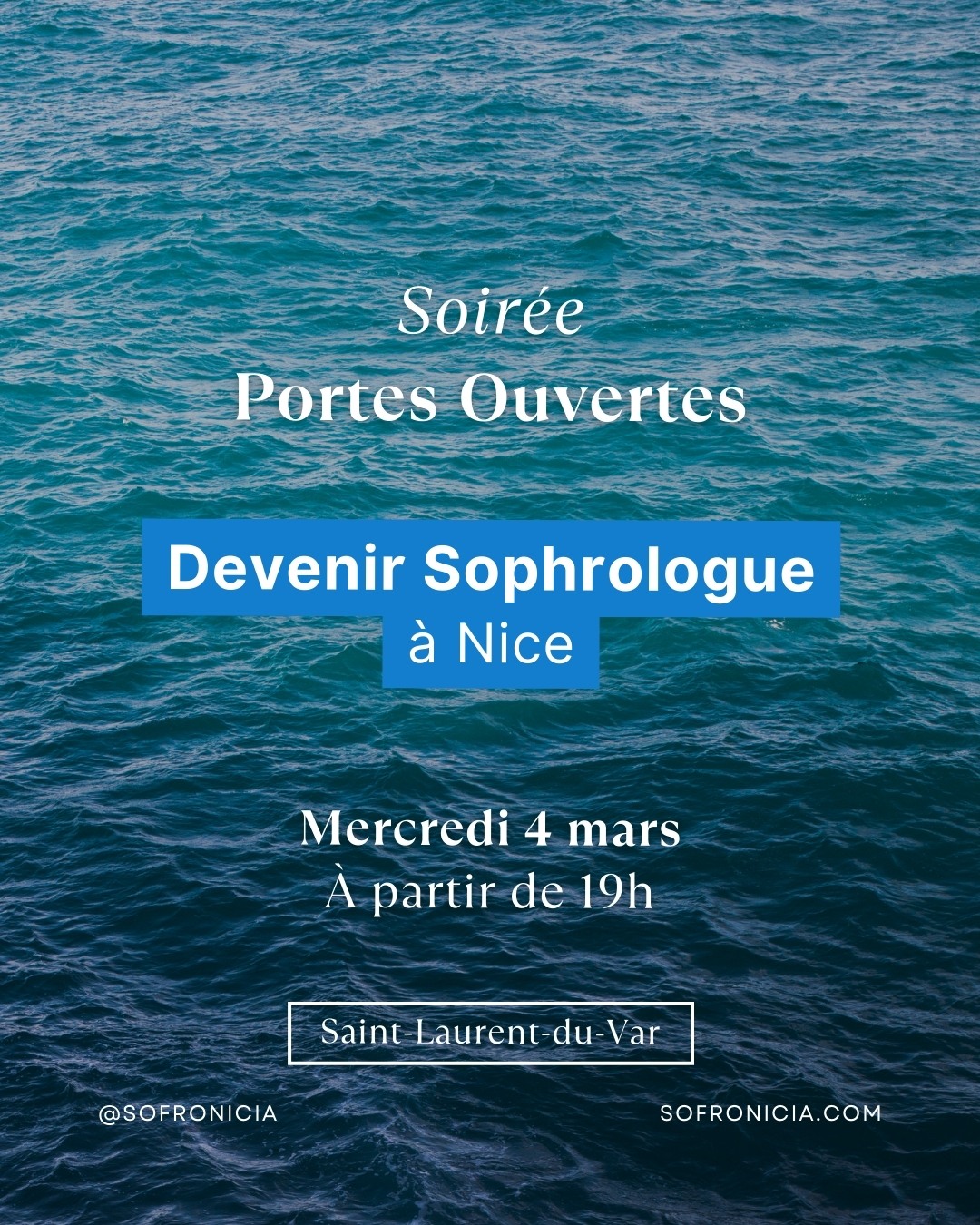 À l’approche des rentrées de formations qui débutent fin mars, nous organisons une nouvelle soirée portes ouvertes, le mercredi 4 mars à partir de 19h, dans les locaux de l'école.
📍 Lieu : Sofronicia, 40 boulevard Jean Ossola, 06700 Saint-Laurent-du-Var
📅 Date : Mercredi 4 mars
🕖 Horaire : 19h
💬 Événement gratuit – sur inscription
Cette soirée sera l’occasion de :
- Prendre un temps de réflexion pour vous et votre avenir professionnel
- Découvrir l’école Sofronicia et l’approche de la sophrologie caycédienne
- Échanger autour des valeurs de l’accompagnement humain
- Vous informer sur les prochaines rentrées de formation à Nice, en formule semaine (lundis et mardis) ou formule week-end, prévues les 21 et 23 mars.
Inscription obligatoire
📧 ecole@sofronicia.com
📞 06 84 70 51 29
🌐 www.sofronicia.com
#sofronicia #devenirsophrologuenice #sophrologiecacycedienne #formationsophrologie