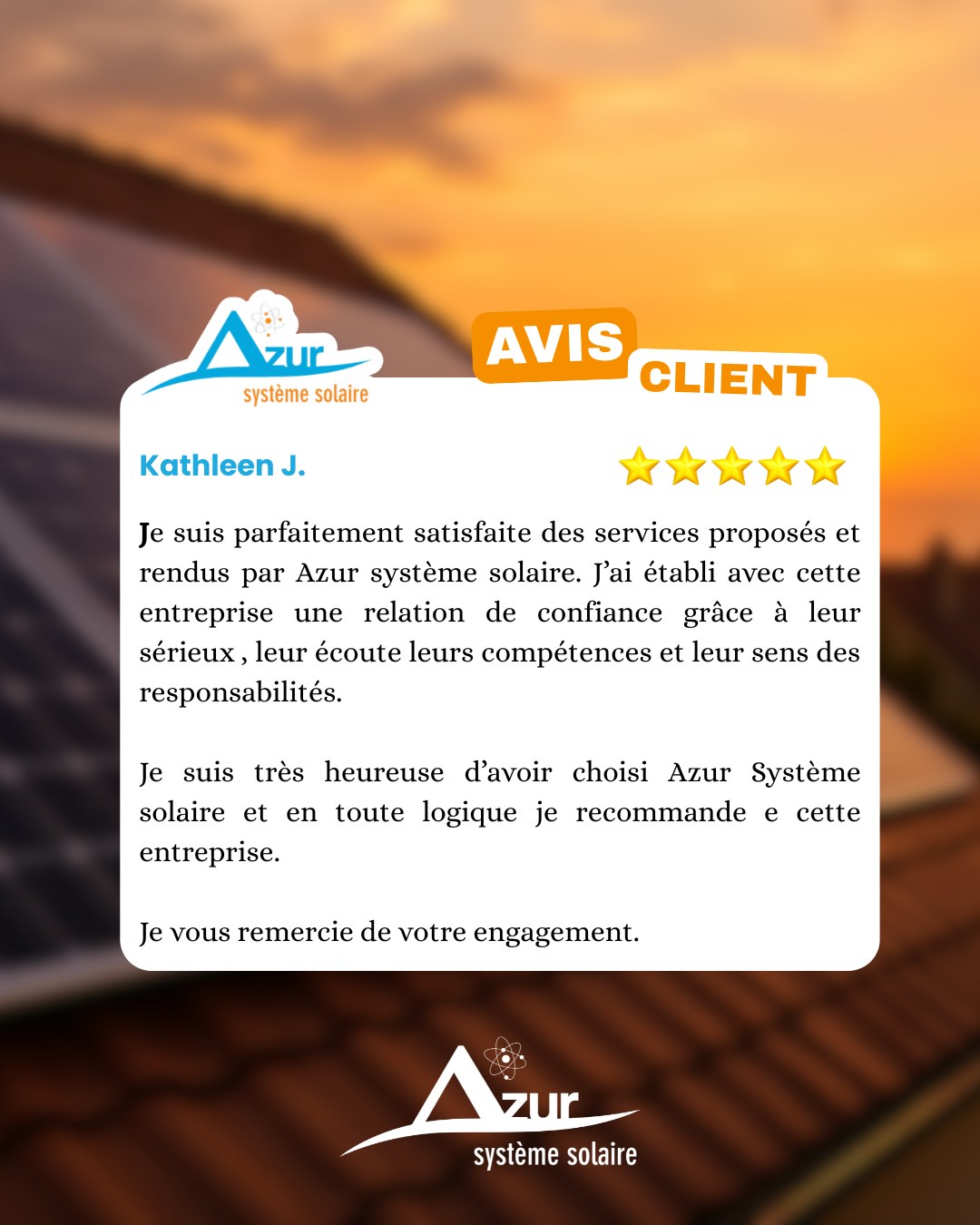 C'est pour lire ce genre de message que nos équipes se lèvent le matin ! ☀️
Un immense merci à Kathleen pour ces mots chaleureux. Savoir que vous vous sentez écoutée et en confiance est notre plus belle récompense.
L'aventure solaire continue ! 🚀
Envie de sauter le pas avec une équipe locale et engagée ?
📩 Écrivez-nous en MP ou cliquez sur le lien en bio.
#AvisClient #Temoignage #Confiance #SatisfactionClient #Solaire06 #Grasse #Antibes #Nice06 #AzurSystemeSolaire #EnergieVerte #ArtisanLocal