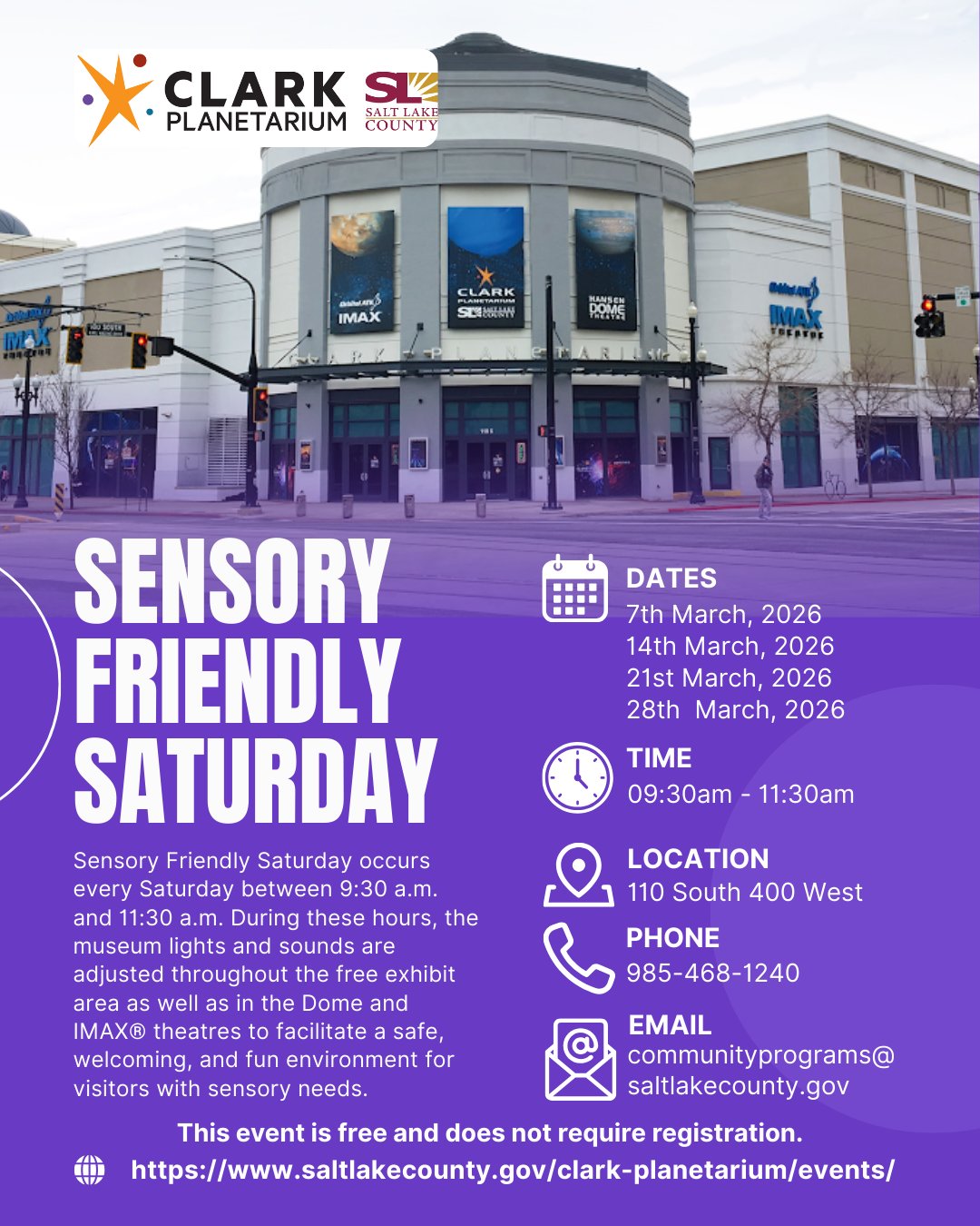 Community Resource Spotlight! 📢
Looking for a sensory-friendly outing in SLC? Salt Lake County is hosting an inclusive program at 110 South 400 West. It’s open to all ages and is wheelchair accessible!
Check out the details below if you’re looking for a low-sensory environment to explore this weekend.
📍 Where: 110 South 400 West, Salt Lake City
👤 Ages: Everyone is welcome!
♿ Features: Wheelchair accessible & Sensory friendly
📞 Questions? Contact Anna Swenson at 385-468-1240 or email communityprograms@saltlakecounty.gov
#InclusionMatters #AccessibleEvents #WheelchairAccessible #AutismAwareness #ABA #SpecialNeedsParenting