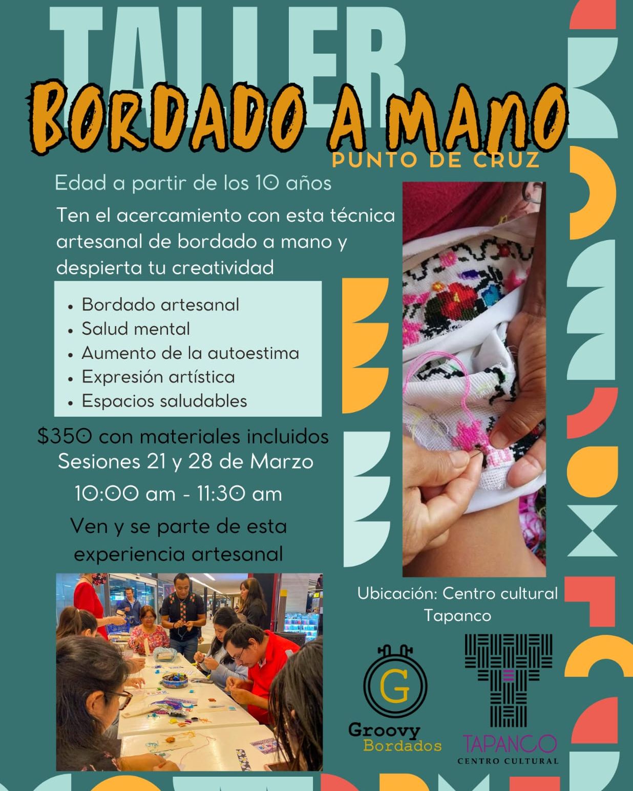 🧵✨ ¡Llega el Taller de Bordado a mano por @groovy_artesanal ! ✨🧵
Esta es la primera tanda del taller, que estará teniendo sesiones dos veces al mes de marzo a junio 💫
Un espacio para aprender, crear y bordar historias puntada a puntada. No necesitas experiencia previa, solo ganas de explorar tu creatividad 🪡🌿
👧🏽 A partir de los 10 años
💵 Costo: $350 (material incluido)
📅 Fechas: 21 y 28 de marzo
🕙 Horario: 10:00 a 11:30 am
📍 En Centro Cultural Tapanco A.C.
Ven y conoce este bonito mundo del punto de cruz, quien sabe, tal vez despues de esto tengas un hobby nuevo para agregar a tu lista 👀
Cupo limitado ✨
Si quieres apartar tu lugar mandanos mensaje y te apoyaremos💜