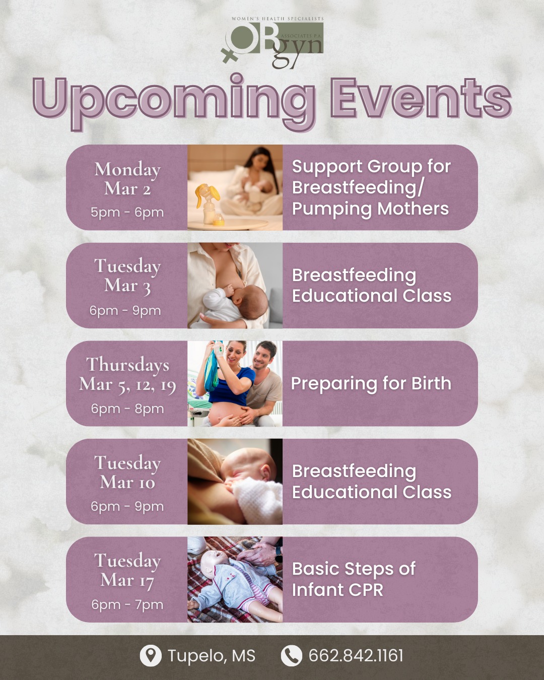 March is full of opportunities to learn, prepare, and take charge of your health! 🌸
Check out the lineup of NMHS events happening this month and save the dates that matter most to you.
View the full schedule at nmhs.net/classes-events
📍 4566 South Eason Blvd, Tupelo, MS 38801
-
#OBGYNAssociates #TupeloOBGYN #TupeloMS #OBGYN #WomensHealth #ReproductiveHealth #Gynecology #PregnancyEducation #PregnancyEvents #NMHS #NMMC
