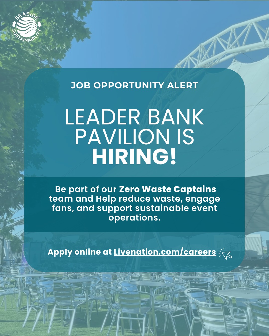 Leader Bank Pavilion is seeking sustainability-focused team members to help advance its goal of becoming a zero-waste venue.
Learn more at: livenation.wd503.myworkdayjobs.com
📍Boston - Seaport.
#seasidesustainability #jobopportunity #sustainability #Boston