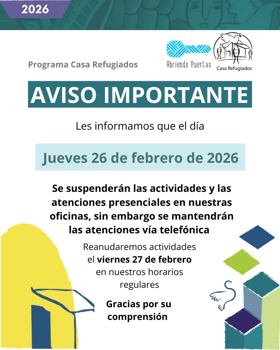¡AVISO IMPORTANTE!
Les pedimos lo tomen en cuenta para su próxima visita.