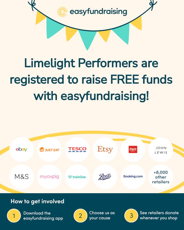 Did you know that you can raise FREE donations for Limelight Performers every time you shop online? 🛍
With #EasyFundraising, your everyday purchases can support our charity at no extra cost to you!
HOW IT WORKS:
🖊 Sign up for free at:
https://join.easyfundraising.org.uk/limelightperformers/7NKKT5/c2s/DKt29s1J/CE942/facebook/
🛍 Shop with your favourite retailers. There are over 8,000 retailers who will make a donation on your behalf when you shop with them (including Sainsbury's, M&S, Argos, Just Eat and many more).
❗Join today with the above link and we could win a £1,000 donation!
#SupportCharity #MakeADifference #ShopForGood #LimelightPerformers