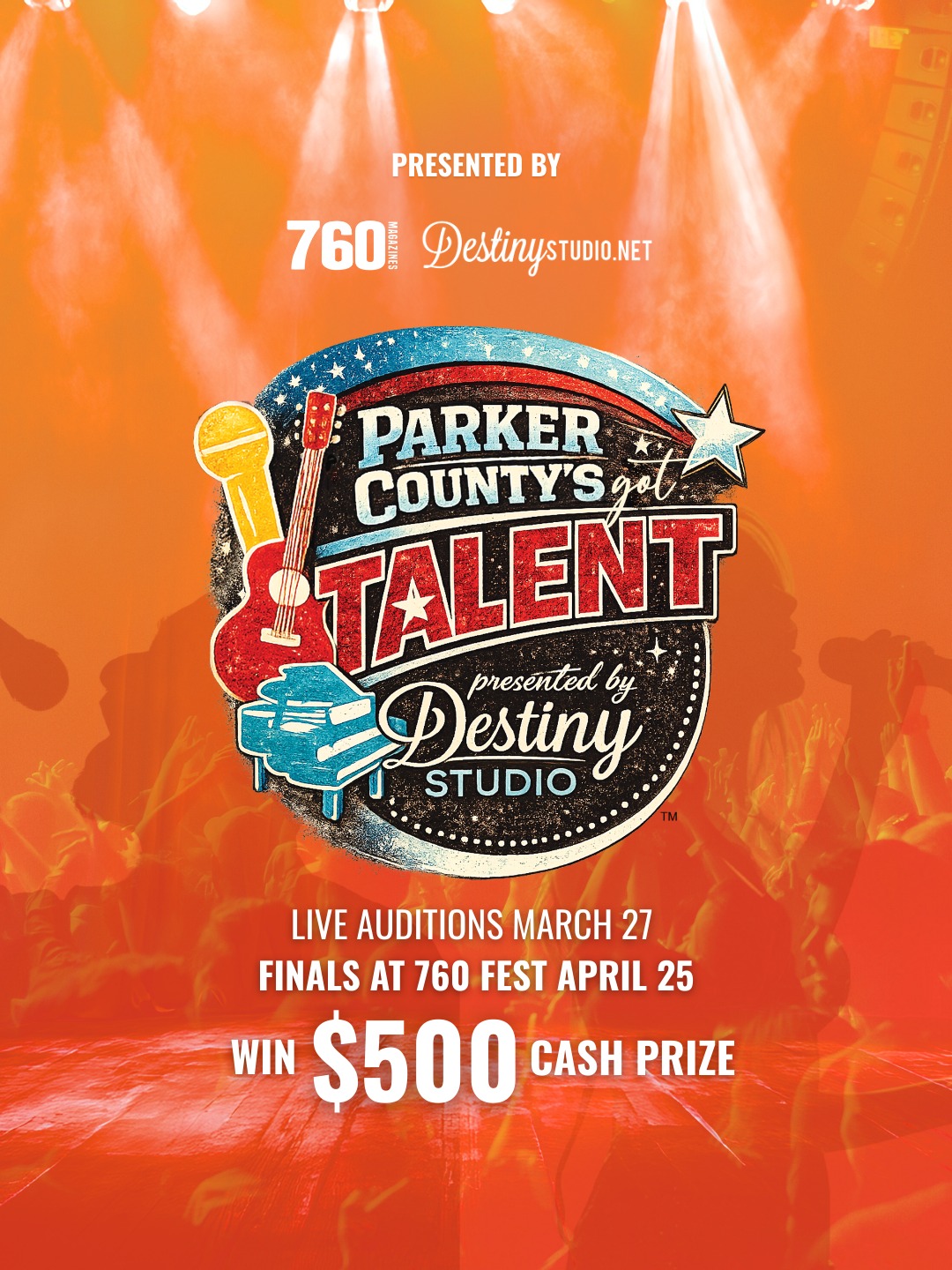 🎤 Parker County… it’s your time.
We are SO excited to partner with @760magazines to bring you the very first Parker County’s Got Talent — presented by Destiny Voice & Music Studio Aledo and co-hosted with 760 Magazine.
🏆 $500 cash prize
🎉 All ages welcome
🎟 Auditions March 27
Finalists will take the stage LIVE at 760 FEST Music & Arts Festival on April 25 at The District at Willow Park.
This is more than a talent show — it’s a spotlight moment for our community.
Tag someone who needs to audition 👇
Find the registration link in our highlights!
#parkercounty #parkercountytx #parkercountymoms #parkercountytexas #parkercountyrealestate #fortworthtx #aledotx #aledomusic #aledomusicscene #aledomusiclessons