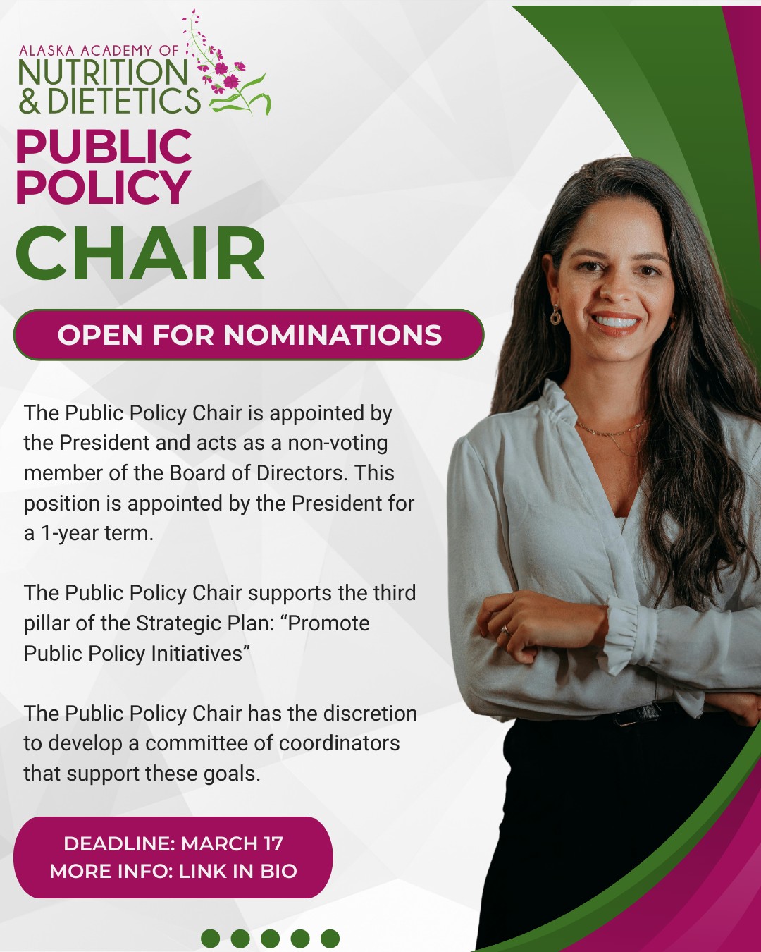 Deadline next Tuesday, March 17.
The Nominating Committee is looking for dedicated, enthusiastic, professional members of our affiliate to join the Executive Committee. We have a number of positions (voting and non-voting board positions). If you are interested in one of these positions, please type your name and email address in the position of interest.
For more information visit the link in bio.