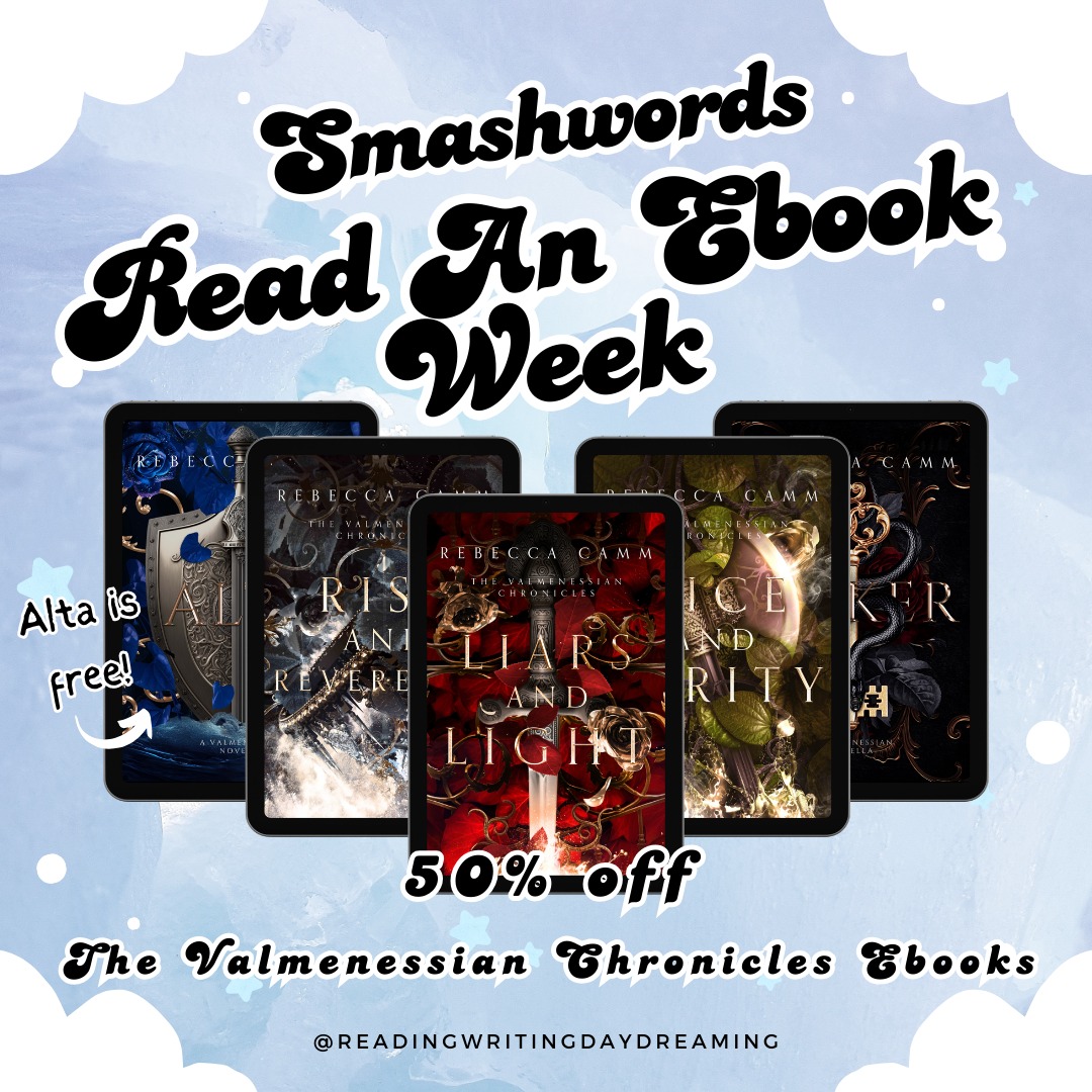 🥳Happy Read an Ebook Week!🥳
To celebrate, I've made Alta: A Valmenessian Novella ebook free!
AND...
The rest of The Valmenessian Chronicles series is also available now at 50% off 🥰
These deals are available at @Smashwords
Find my books and many more at https://www.smashwords.com/sale from March 1 - March 7!
#ebookweek26 #Smashwords #booksofinstagram #bookstagram #Instabook #liarsandlight #thevalmenessianchronicles #riseandreverence #booksbooksbooks #fantasyread #fantasybooks #indiebook #indiefantasy #indieauthor #reader #readersofinstagram #bookdragon #beautifulbooks