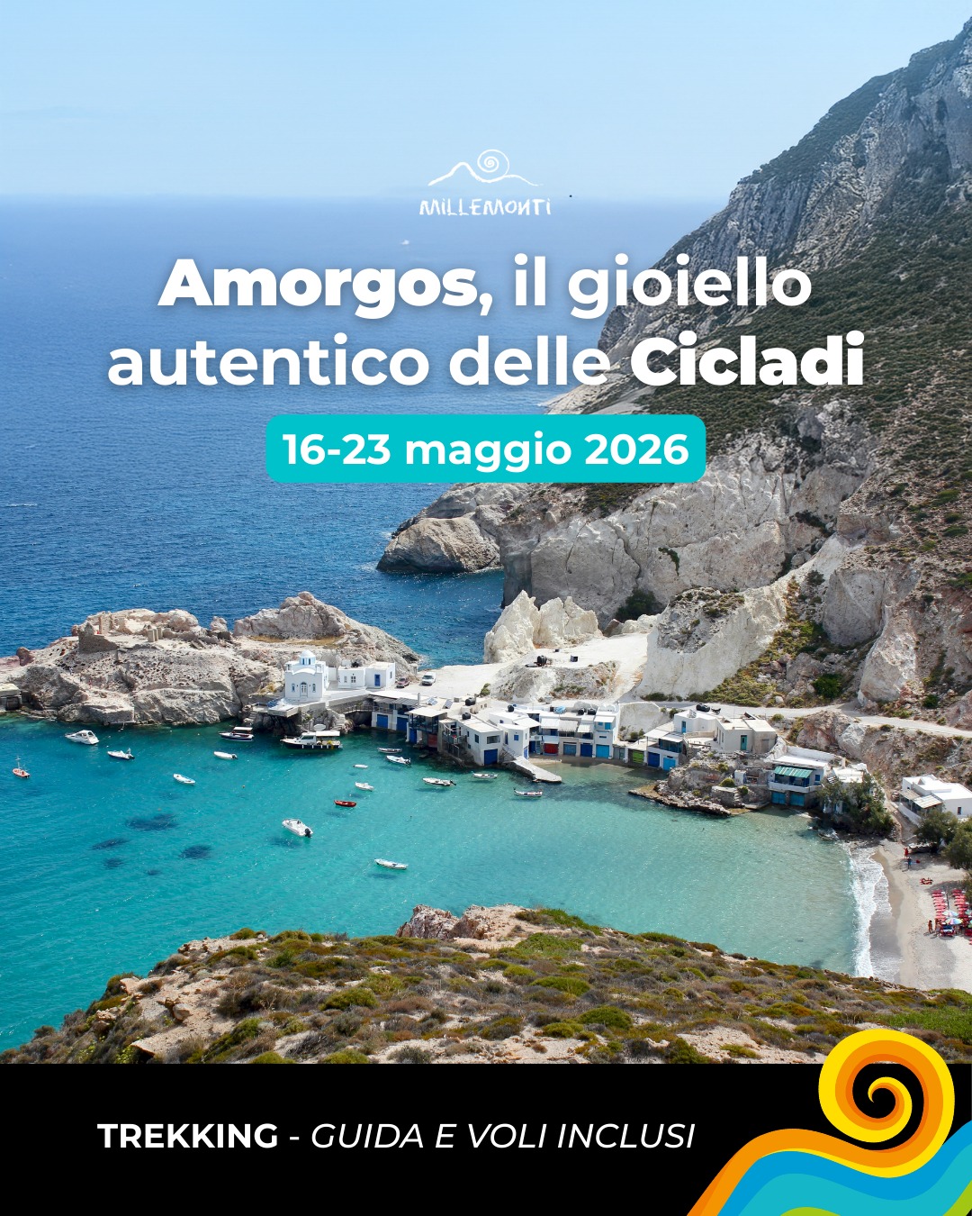 Sei pronto a scoprire la #GRECIA da un punto di vista nuovo? 🇬🇷✨
🌅 Si parte da #Santorini, l’isola del mito: cupole blu sospese sulla caldera, case bianche come sale, tramonti che incendiano il cielo. Un inizio forte, scenografico.
⛵ Poi cambiamo prospettiva e si salpa verso #Amorgos, terra selvaggia ed essenziale, dove il vento profuma di timo e ogni sentiero racconta una storia antica.
Qui niente turismo di massa: solo sentieri storici, villaggi bianchi, mulattiere in pietra e panorami aperti sull’#Egeo.
🥾 Si cammina immersi in panorami spettacolari, tra creste panoramiche e baie selvagge.
⛪ Raggiungiamo a piedi il leggendario Monastero di #Hozoviotissa, incastonato nella roccia a picco sul mare: non una visita veloce, ma un’esperienza conquistata passo dopo passo.
🌿 Attraverseremo l’isola con la spettacolare Grande Traversata, uno dei trekking più spettacolari delle #Cicladi.
🌊 Esploriamo luoghi simbolici come #AncientArkesini e baie selvagge.
Con MilleMonti vivi Amorgos in profondità, accompagnato da una Guida professionista che parte con te dall’Italia.
E se un giorno vuoi rallentare o scegliere il mare, sei libero di farlo! 🏖️
🚀 Unisciti a noi e parti!
Programma di viaggio su www.millemonti.it
#millemonti #outdoorlife #trekking #trekkingingrecia #viaggi
#viaggiotrekking #vacanzadigruppo #viaggiodigruppo #MarEgeo
@sportlandweb_ @kayland_official @rockexperienceofficial
@guidealpinelombardia @guidealpine_italiane