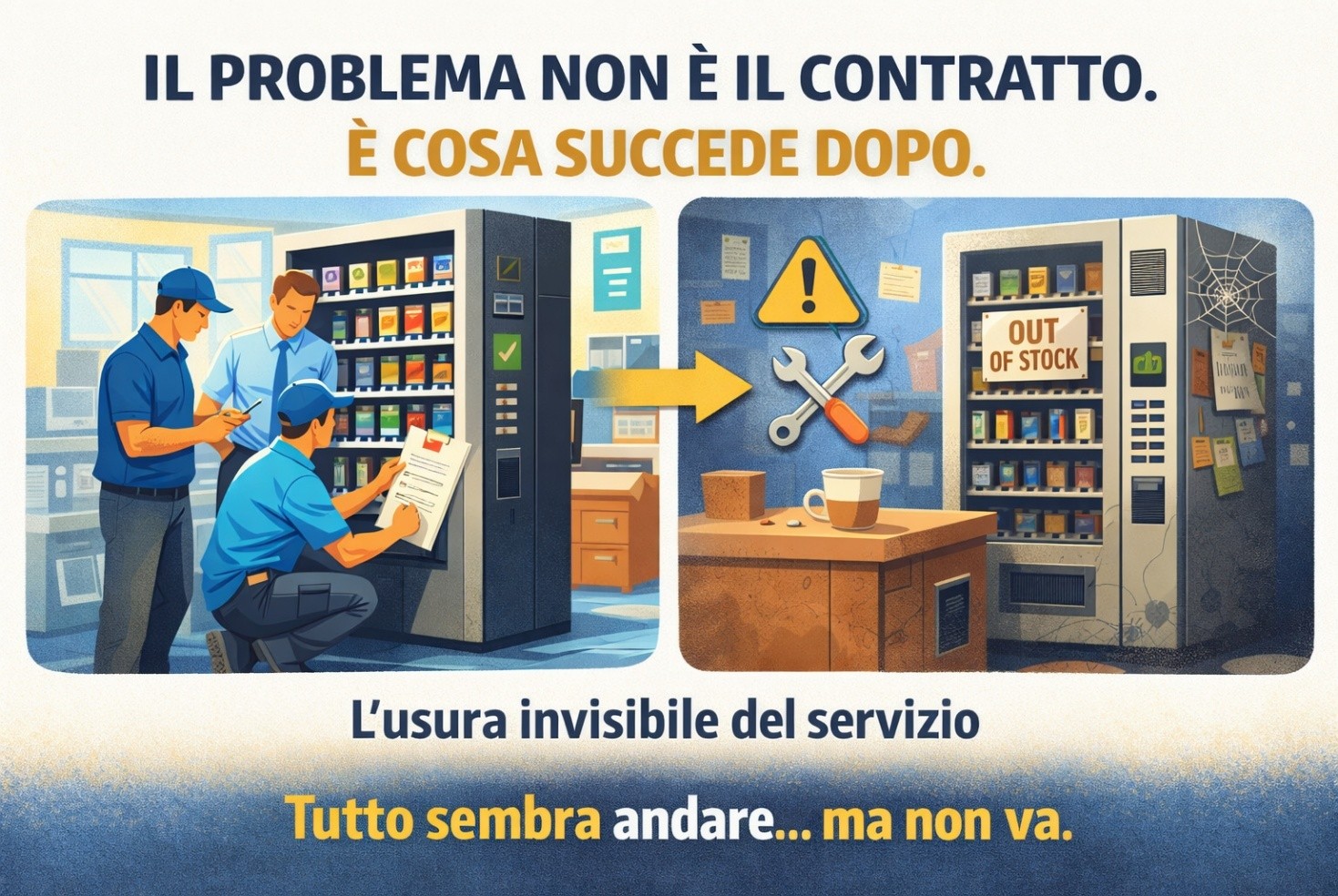 👀 Il vero problema non arriva subito.
Non si presenta con rumore, ma in silenzio.
Nel mondo dei distributori automatici, il servizio raramente crolla.
Più spesso… si spegne. A poco a poco.
📌 In questo nuovo articolo ti raccontiamo dove si gioca davvero la partita:
non all’inizio, ma dopo.
Quando l’attenzione cala.
Quando “tutto sembra andare bene”.
👉 Leggilo qui: https://www.eurocedibe.it/post/il-problema-non-è-il-contratto-è-cosa-succede-dopo
#vending #serviziovero #continuità #attenzione #clientecentrale #eurocedibe #businessetico #qualitàneltempo
