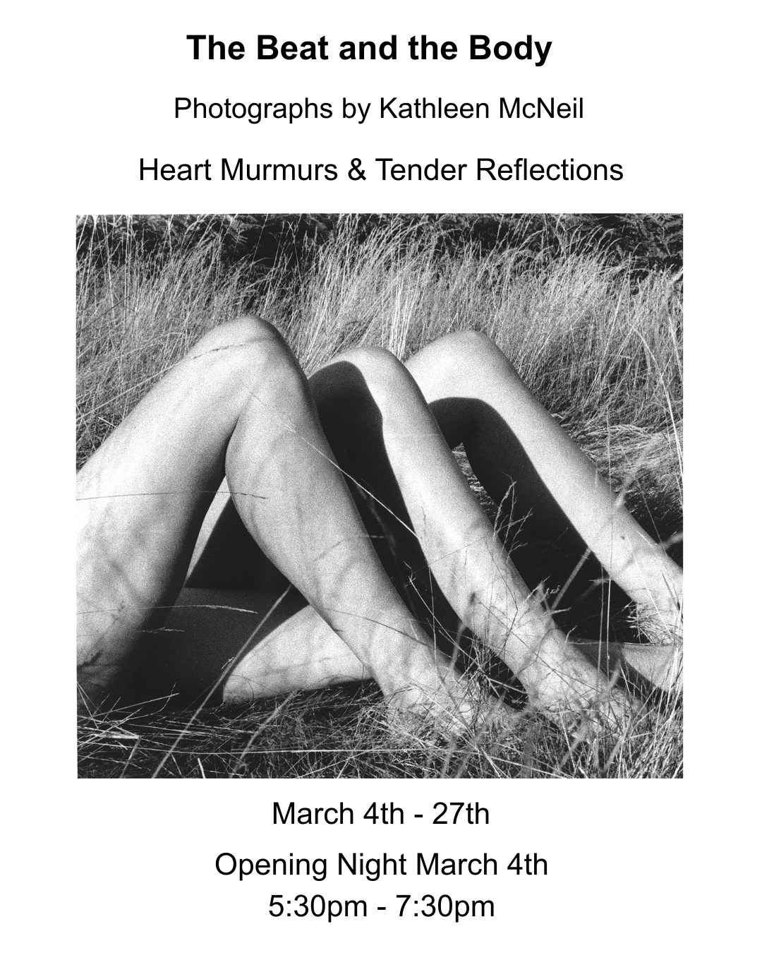 Join us this for the opening of our second exhibition of the year :)
The Beat and the Body
Photographs by Kathleen McNeil
Heart Murmurs & Tender Reflections
Two bodies of work, one quiet rhythm.
March 4th - 27th
Opening Night - March 4th 5:30pm - 7:30pm
@kathleen_mcneil