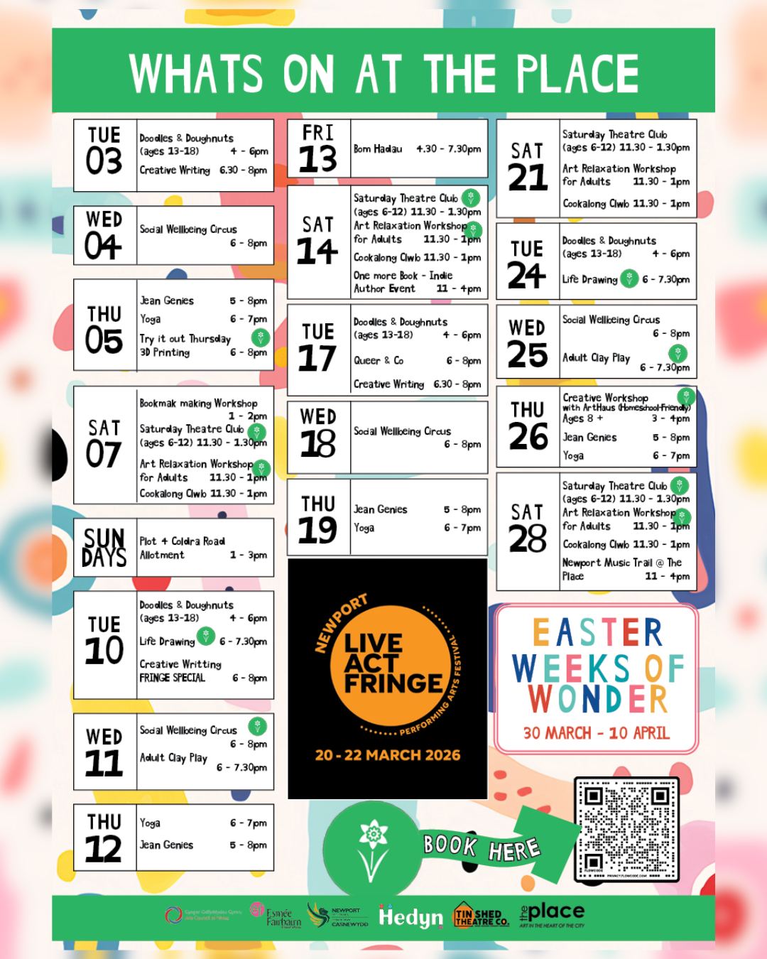 March is STACKED at The Place 🌼
Here’s just a taste of what’s coming up this month:
✨ Bookmark Making Workshop 🎟
📠 Try it out Thursday - 3d printing workshop 🎟
🎭 Born Hadu — live performance
🌈 Queer & Co
🎨 Adult Clay Play 🎟
✍️ Creative Writing (including Fringe Special)
🎶 Newport Music Trail stop @ The Place
🌱 Plot 4 Coldra Rd Allotment sessions
🎪 Social Wellbeing Circus
🔥 Plus the return of Newport Live Act Fringe (20–22 March) 🔥
From workshops to performances, creative hangouts to community moments — there’s something for everyone.
🎟 Book via the Eventbrite link in bio