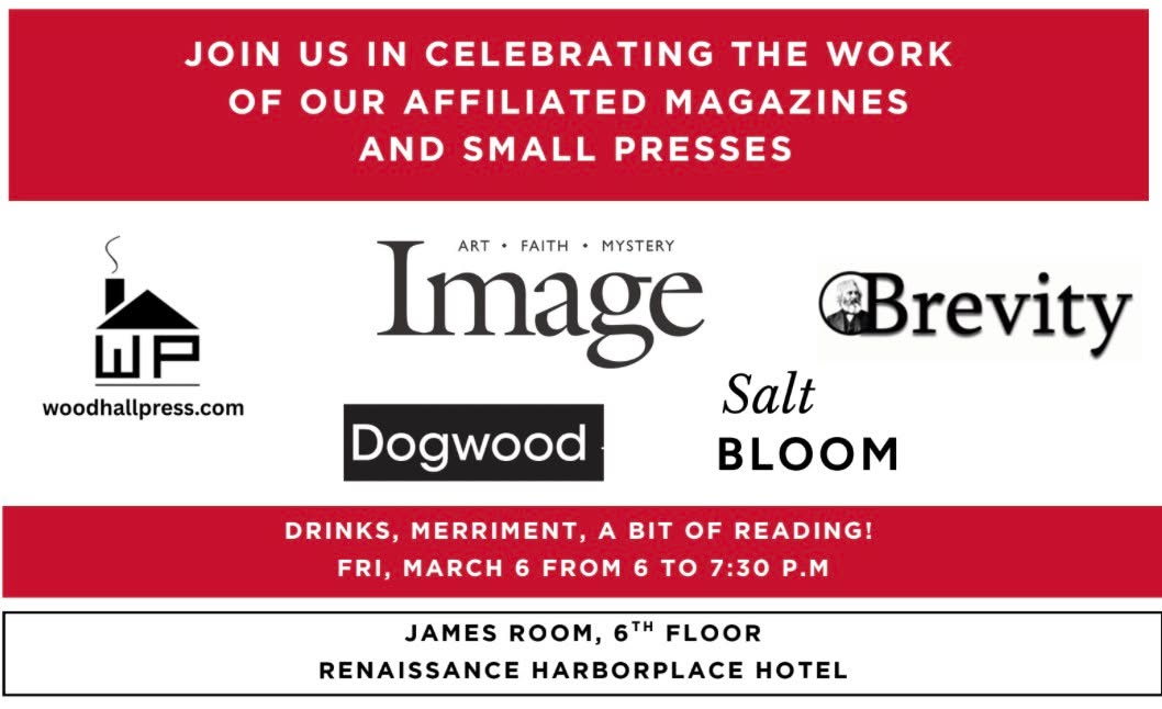 Attending #AWP26? Love #smallpresses, #litmagazines, and mingling with other members of the #literarycommunity? Join #WoodhallPress, @brevitylitmag, Image Journal, Dogwood: A Journal of Poetry and Prose, and @saltbloom.lit for an evening of readings and merriment!
#AWP