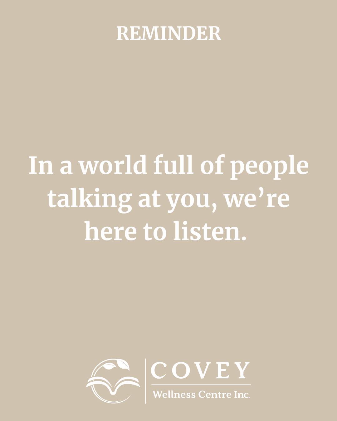 Our modern world can often leave us feeling burnt out and overwhelmed. At Covey Wellness Centre, our team of trained professionals are here to help you navigate those feelings with care and support.
Sometimes, it can make all the difference to have a space where you feel heard — where someone listens with a compassionate, non-judgmental ear.
We’re here to help. 🤎
If you’re ready to connect with someone, please use the link in our bio.