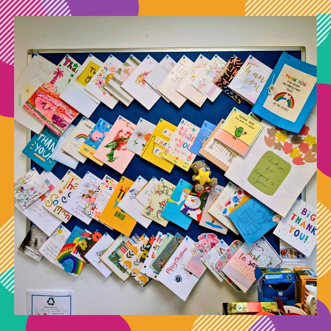 Sometimes we get so busy, we forget to pause.
Stopped for a minute to make a drink (I know… rare occasion! 😅) and found myself just standing there staring at our thank you card board, not an inch of space left!
Every single card on there means so much to us. How lucky are we to do a job so special that we receive cards like these 🤍
Now… the big question is, do we take them all down, put them away safely and start again? Or is it time for another board!? 🙊
#liverpoolspeechtherapy #speechtherapy #thankyou #grateful #speechtherapyliverpool