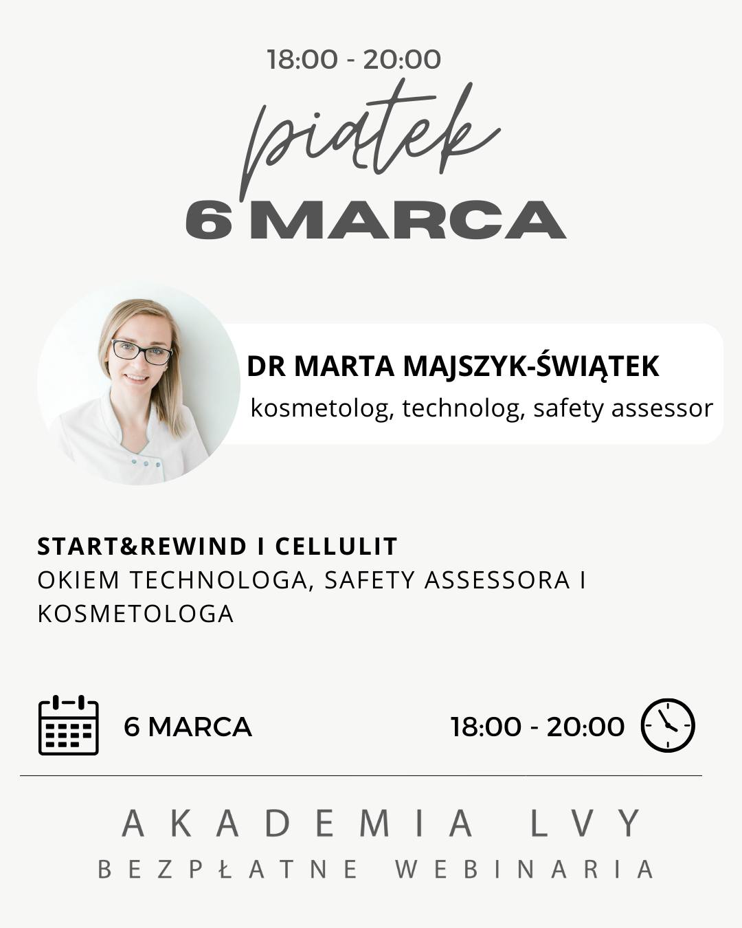 START & REWIND | CELLULIT
Czy wiesz, że cellulit to nie „problem estetyczny”, ale złożone zaburzenie mikrokrążenia, tkanki tłuszczowej i gospodarki hormonalnej?
6 marca rozkładamy cellulit na czynniki pierwsze: jego rodzaje, realne przyczyny i mechanizmy powstawania.
Dowiesz się, jak przeprowadzić wywiad, który naprawdę coś wnosi, jak ocenić stopień zaawansowania i jak budować plan terapii, który ma sens biologiczny – nie marketingowy.
Porozmawiamy o zabiegach łączonych, odstępach między procedurami i pielęgnacji domowej, która wspiera terapię zamiast ją sabotować.
Dostaniesz gotowy schemat pracy krok po kroku.
Dla tych, którzy chcą redukować cellulit świadomie, a nie tylko „wygładzać na chwilę”.