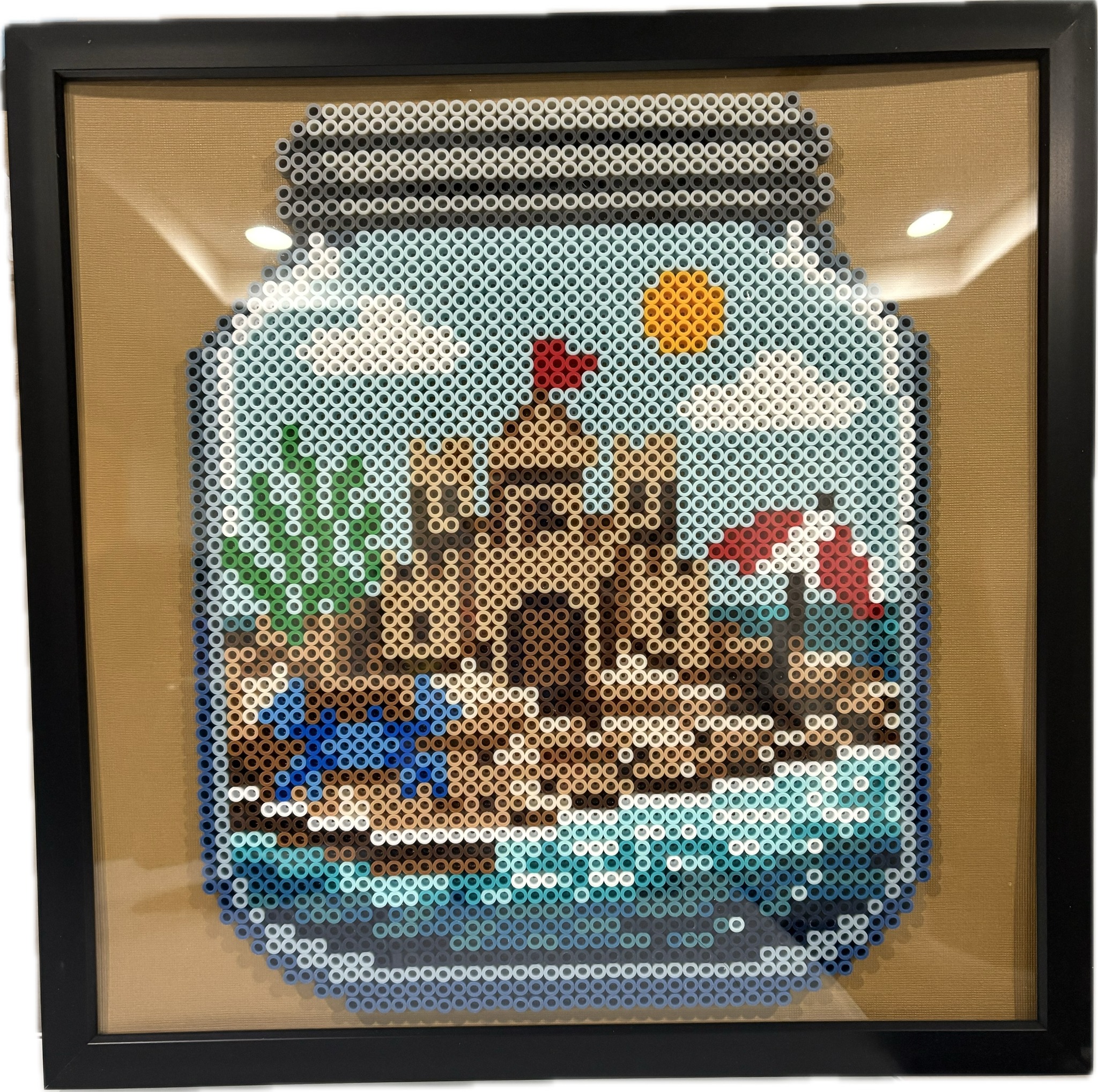 This project contains approximately 2,726 beads and took me 11 hours to complete. The frame size is I am not sure.