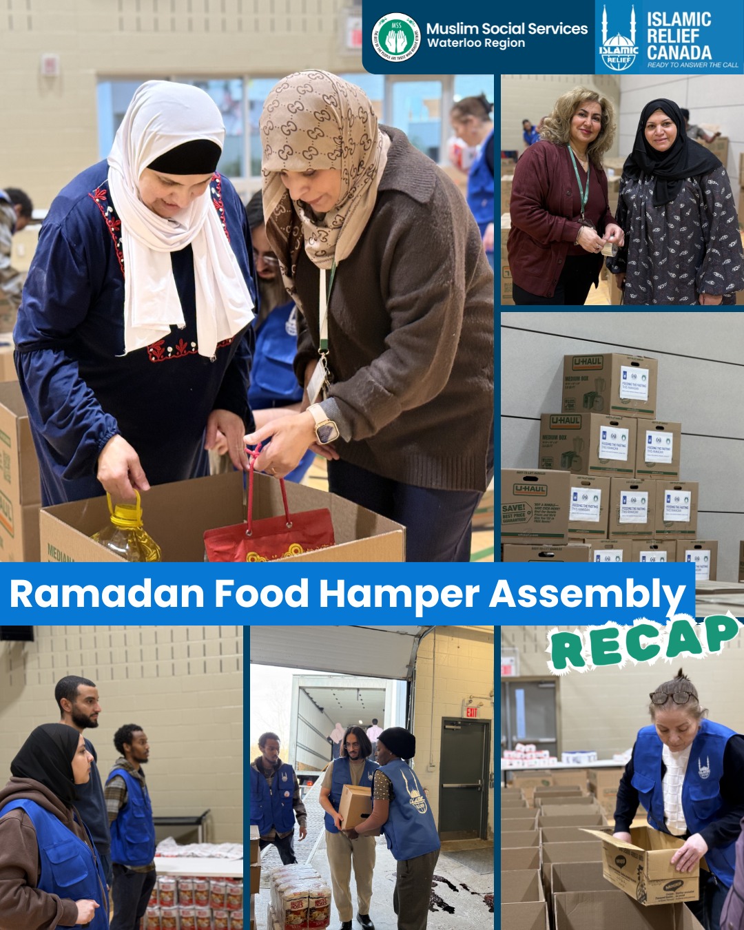 Last week, in collaboration with Islamic Relief Canada, we prepared and distributed 100 food hampers to families in our community. Each hamper was filled with essential items for suhoor and iftar, and included handwritten notes to remind families they are seen, valued, and supported.
With the help of our dedicated volunteers, every box was packed and delivered with care.
We’re grateful for the partnership, the hands that helped, and the community that continues to show up - Thank you!