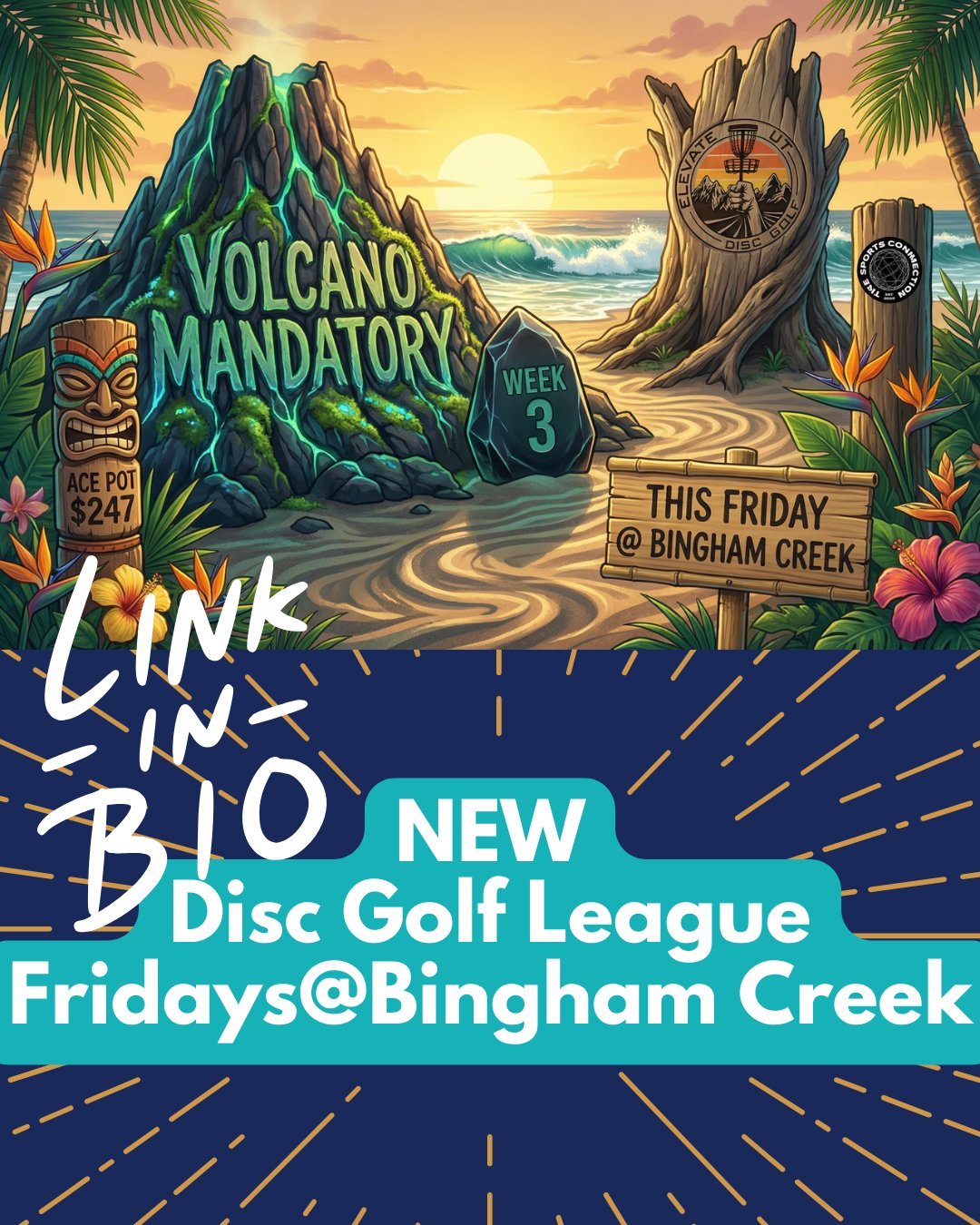🌋🦖 Volcano Mandatory – it's HERE!
Jurassic Park Job is heating up this Friday at Bingham Creek Disc Golf Course and the ACE POT is climbing! 🔥 ($247 and growing 👀)
Think you’ve got what it takes to survive the island and cash in? Grab your crew, bring your best game, and join us for an epic Friday round.
Spots are filling — register now (link in bio)! 🥏💥
#JurassicParkJob #DiscGolfLeague #BinghamCreek #ElevateUT #FridayNightFlight #AcePot #UtahDiscGolf #SportsConnectionUtah