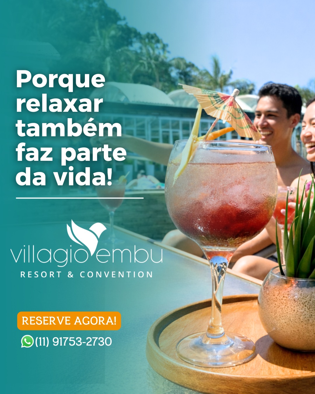Sol, piscina, bons drinks e aquele clima perfeito para relaxar ✨🍹🌿
No Villagio Embu, a estrutura de lazer foi pensada para você aproveitar cada momento: piscina ao ar livre, espaços aconchegantes, gastronomia e ambientes ideais para descansar ou curtir com quem você gosta.
E o melhor: você não precisa estar hospedado para viver essa experiência. Com o Day Use, é possível passar o dia aproveitando toda a estrutura e transformar qualquer final de semana em uma mini viagem.
Respire fundo, desacelere e viva momentos especiais pertinho de São Paulo. Ainda dá tempo de fazer sua reserva! 💛
#VillagioEmbu #DayUse #Lazer #Piscina #FinalDeSemana #HotelComLazer #ViagemCurta #Experiências #TurismoSP