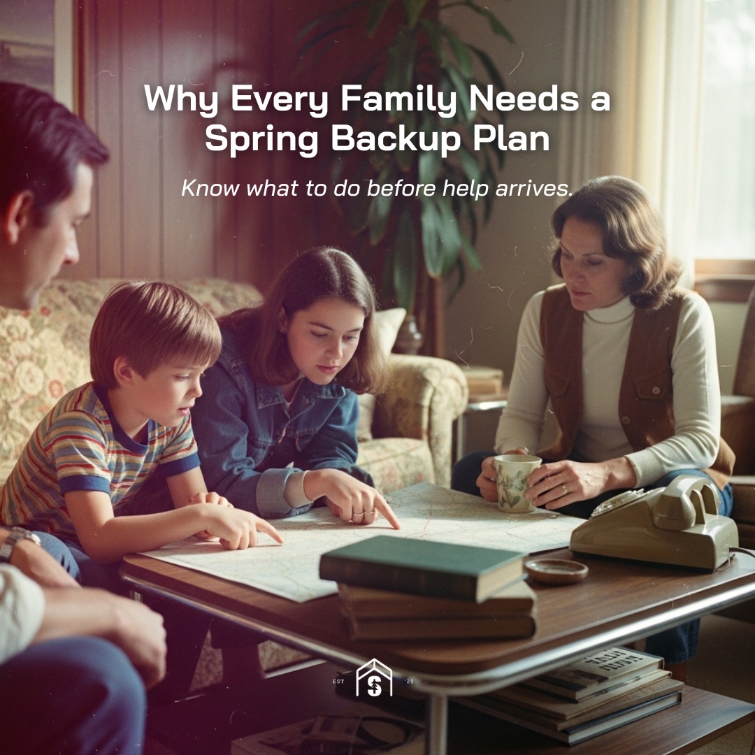 Spring storms can hit quickly, and in those first few minutes, your family depends on your plan.
A simple backup plan includes:
✔ A safe room (interior, windowless)
✔ 5 essentials: flashlight, water, phone, charger, first‑aid
✔ A designated out‑of‑area contact
Preparedness isn’t panic, it’s clarity.
Save this for spring storm season. 🌱
Be Prepared, Not Panicked.
#springbackupplan #stormsafety #suburbansurvivalist #familypreparedness #emergencyreadiness #springstorms #homesafety #readynotpanicked