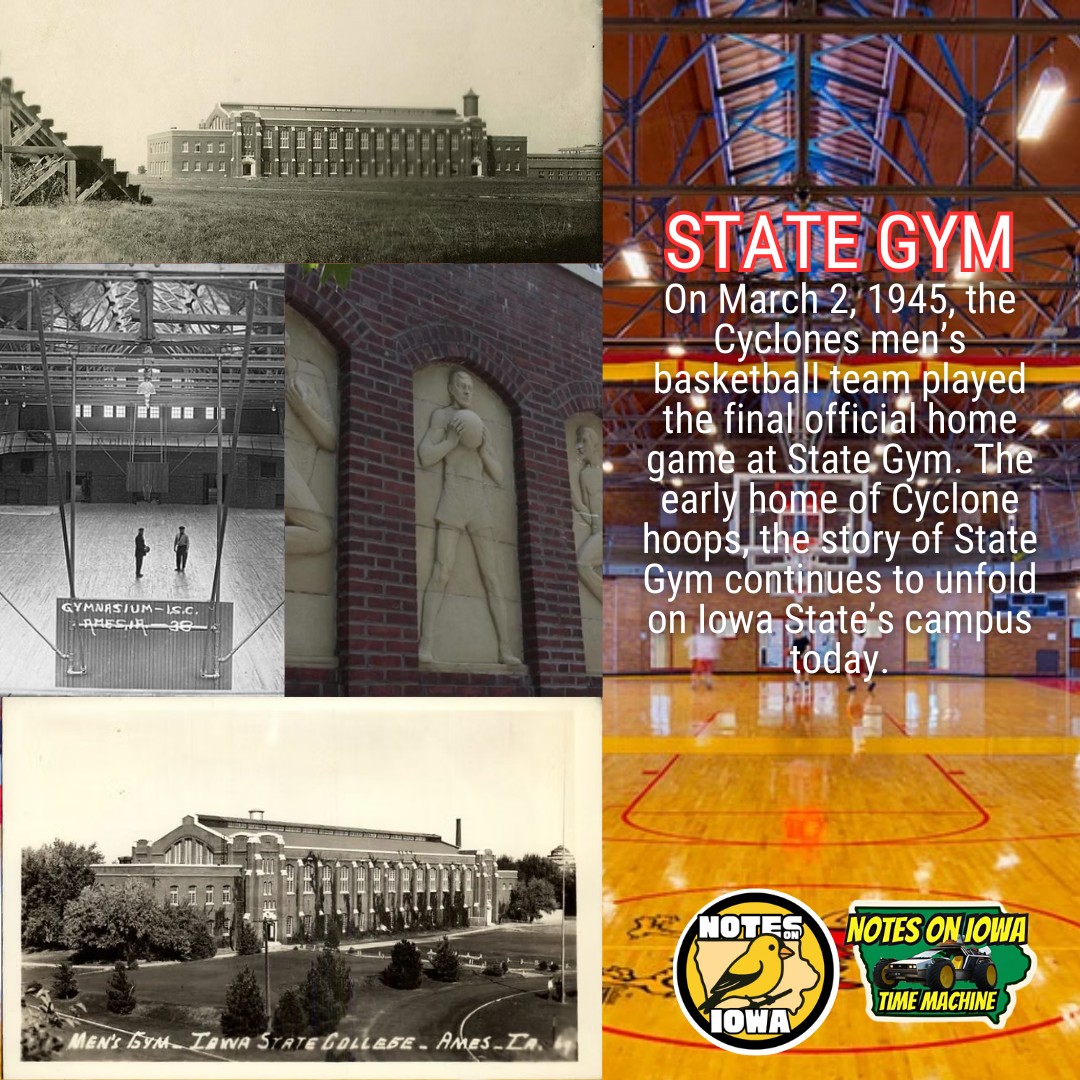 Iowa Time Machine ⏰: On March 2, 1945, the Cyclones men’s basketball team played the final official home game at State Gym. The early home of Cyclone hoops, the story of State Gym continues to unfold on Iowa State’s campus today.
The building cost roughly $150,000 to construct and slowly rose on Iowa State’s campus over two years. When opened to students in 1913, the State Gym included a swimming pool, handball courts, and a running track. During 1918 and 1919, the gym became a dining hall for army recruits on campus.
The Iowa State basketball team played in the arena from 1913 until 1946. Beginning in 1946, home basketball games were held at the Iowa State Armory, where they continued until the construction of Hilton Coliseum in 1971. A fire damaged the State Gym in 1962, prompting a major 1967 renovation that included a new track and other improvements.
During the late 20th century, renovations breathed new life into the State Gym, which now offers recreational facilities, including four basketball courts, a swimming pool (the original home of the ISU swim team), tennis courts, an indoor track, and other recreational facilities. #Iowa #OTD #History #Basketball #Gyms