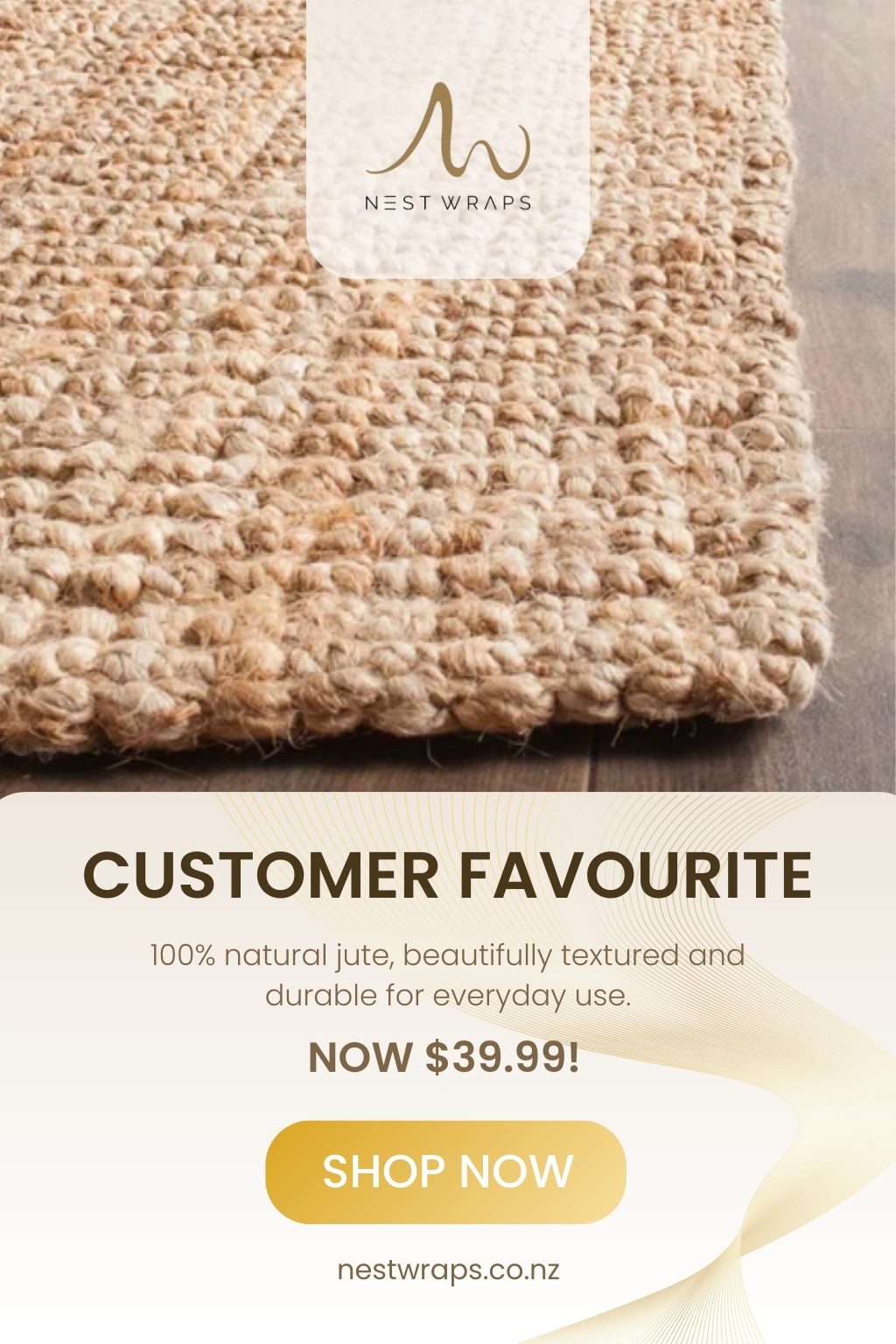 A customer favourite for a reason.
Our Handwoven Indian Jute Door Mat is made from 100% natural jute, beautifully textured and durable for everyday use. Designed to soften over time while standing up to daily foot traffic.
Now just $39.99 (was $65).
Shop online at nestwraps.co.nz.
#NestwrapsNZ #BestSellerNZ #JuteDoorMat #EntrywayStyle #NaturalHomeNZ #SustainableDecor #HomeStylingNZ