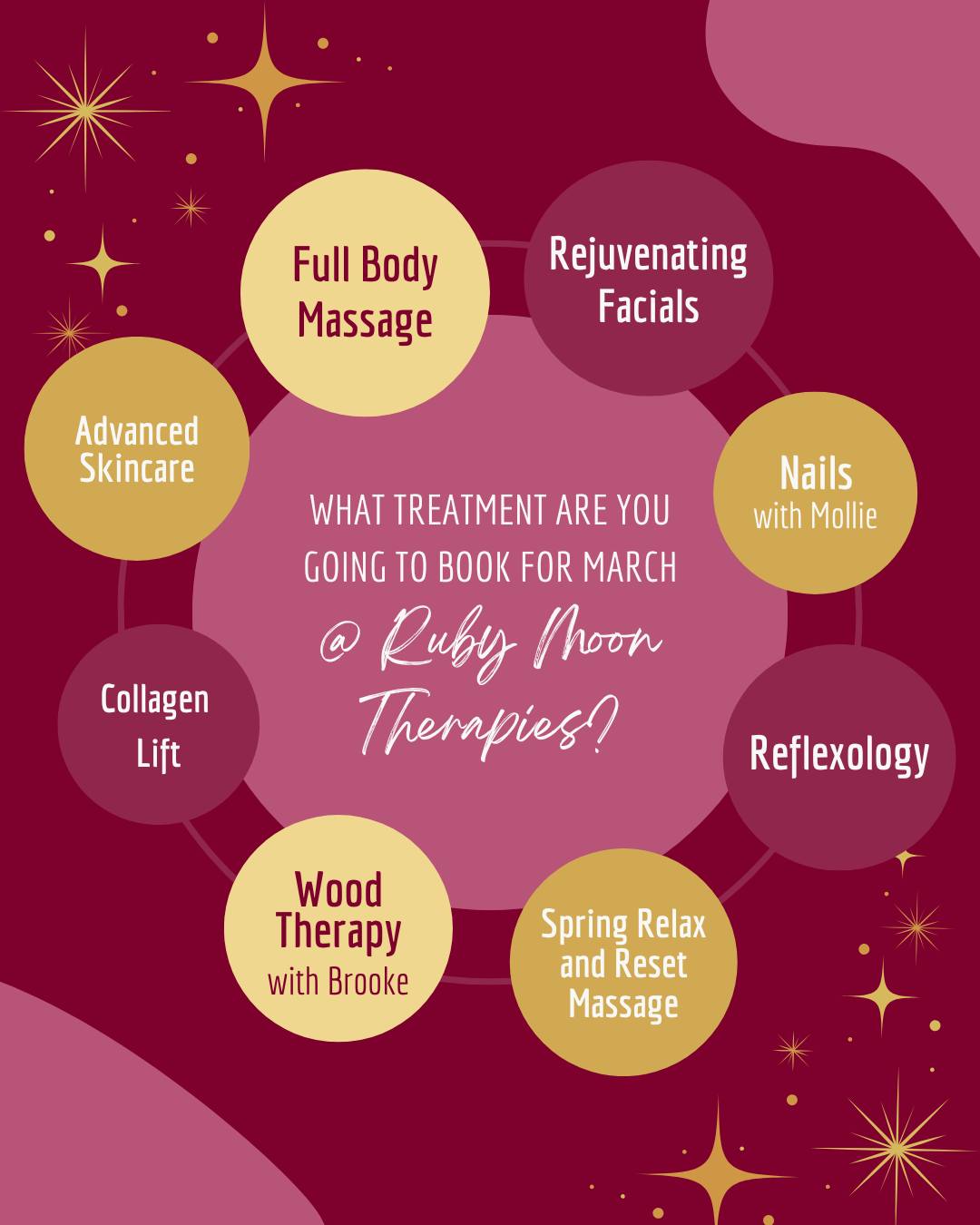 March is here ! We're not sure how but it does mean that Spring is fast approaching - and that can only be exciting ☀
Our diary is quickly getting filled up for March so if you are thinking of booking in now is the time !
We'd love to know what is taking your fancy this month ... is it our Spring Relax and Reset Massage special ? Or the old faithful Full Body Massage ? Maybe you need some Reflexology to relax or a Facial to rejuvenate sad winter skin !
Book in now on Booksy - https://booksy.com/en-gb/70772_ruby-moon-therapies_massage_963377_horley#ba_s=sh_1
#massage #facial #nailart #woodtherapy #sculptingmassage #reflexology #advancedskincare #collagenlift #rubymoontherapies #springishere #marchdiary #marchappointments #horleysalon #horleymassage #horleybeauty