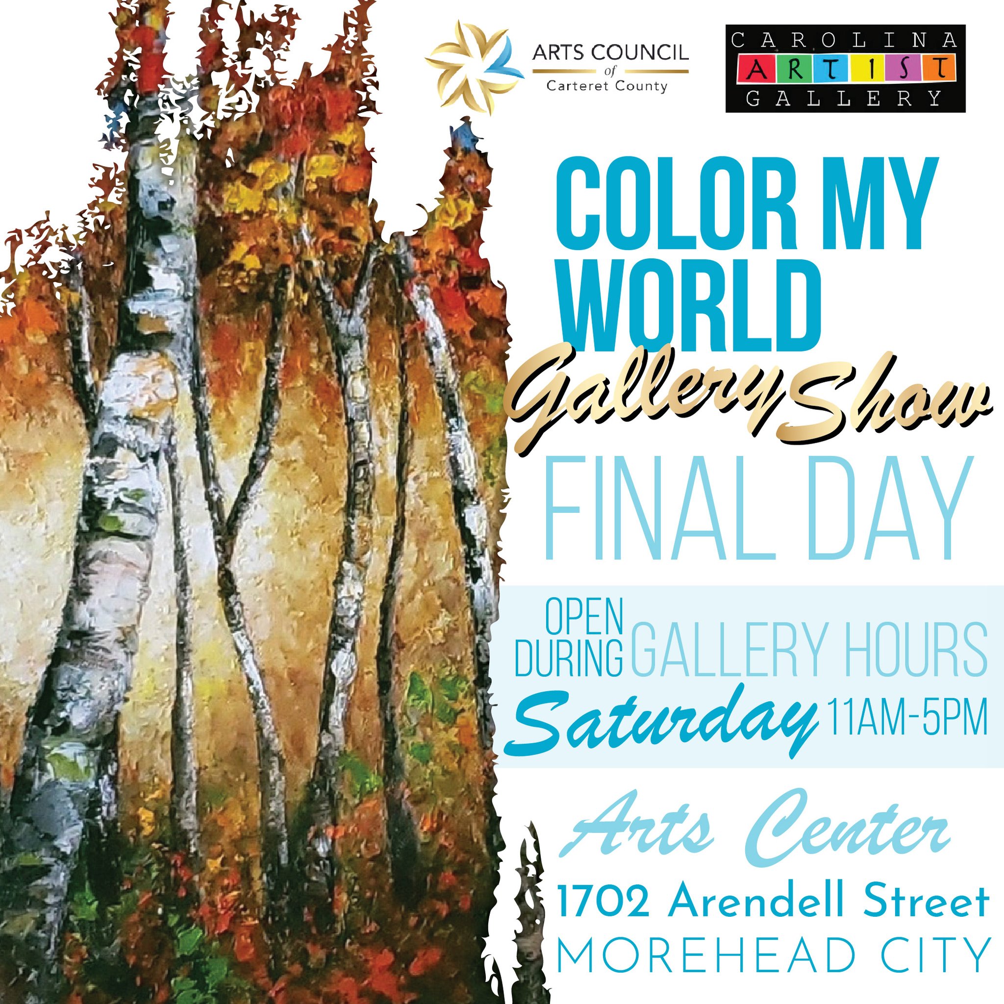 📢 LAST DAY! ⏳ Be sure to come by the Arts Center today to view our Gallery Show, Color My World, before it's gone 🎨
Color is the gift of the natural world we see around us every day. Color gives us countless ways to express ourselves in art. We can use colors as we see them represented by the wonders of nature, or we can completely interpret color in our own personal way to create works of art that are unique and personal to us.
What: Color My World Gallery Show
When: Open thru Saturday, February 28 during Gallery Hours (11am-5pm)
More Info: ArtsCouncilCarteret.org/shows
*Featured show theme painting by Maria Morando 🖼️
#artscouncil #artistcall #artopportunities #carteretcountyarts #crystalcoast #artshow #galleryshow