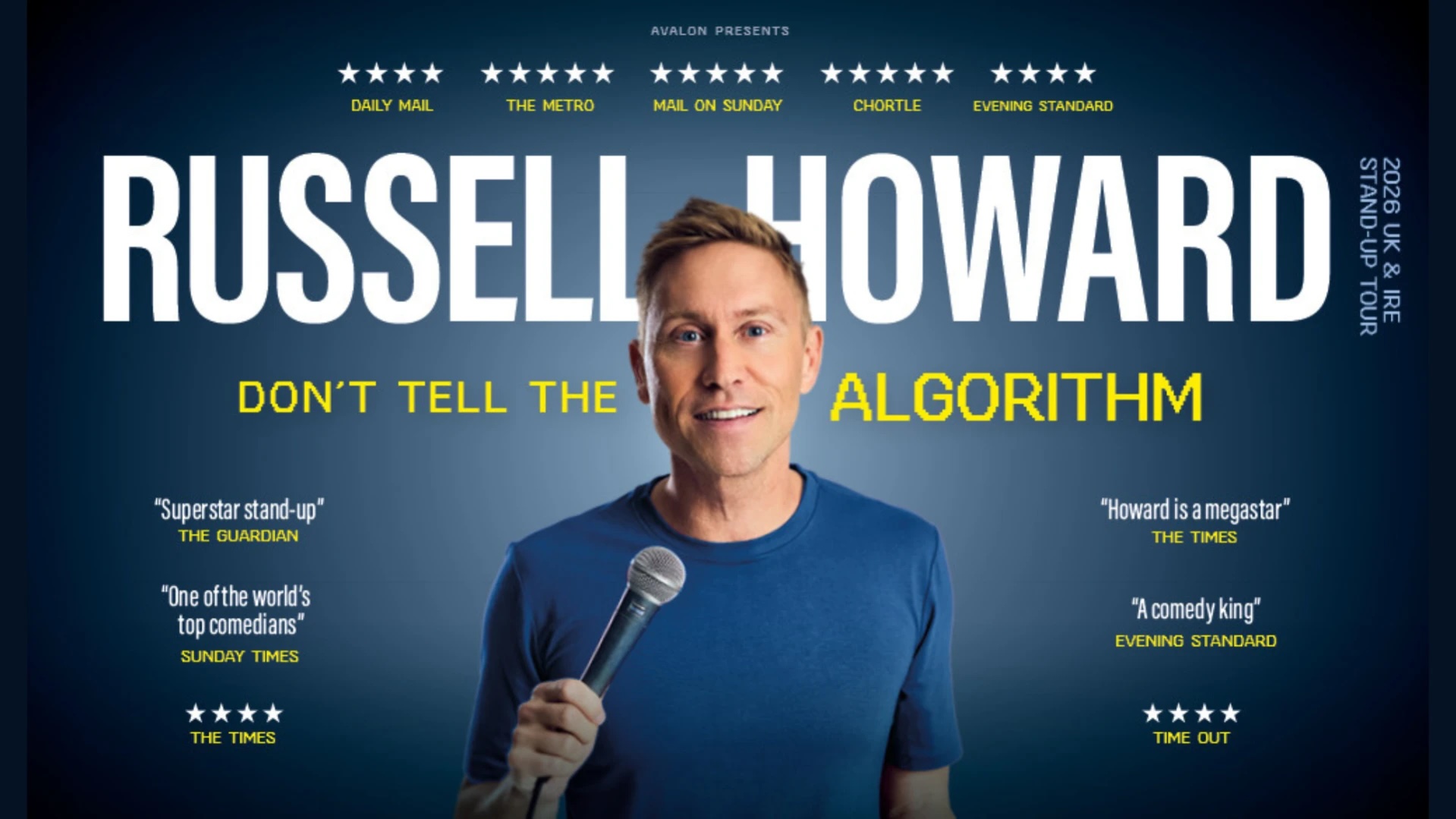 Russell Howard - Don't Tell The Algorithm
Sun 01 Mar | MK Theatre
Russell Howard is back with a brand-new stand-up tour in 2026.
https://www.atgtickets.com/shows/russell-howard-dont-tell-the-algorithm/milton-keynes-theatre/