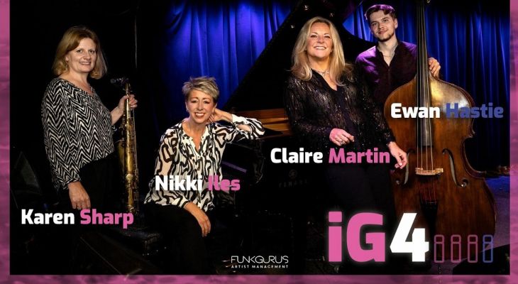 iG4
Sun 01 Mar | Stables Theatre
Featuring: Claire Martin, Nikki Iles, Karen Sharp & Ewan Hastie with special guest, Jim Mullen. iG4 is a new intergenerational band of four of the UK's finest jazz talent sharing their love of great songs and composers.
https://stables.org/event/ig4-claire-martin-nikki-iles-karen-sharp-ewan-hastie-with-special-guest-jim-mullen