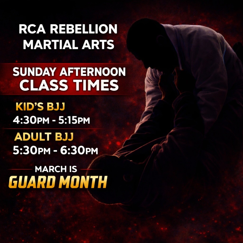 SUNDAY TRAINING!
March kicks off Guard Month in our curriculum and we are excited for a new month and new focus!
Join the Rebellion for our Sunday afternoon classes at our Ada (Byng) location! Here is our schedule today:
Kids BJJ (5-13) 4:30-5:15pm
Adults BJJ (13+) 5:30-6:30pm
See you on the mats!
#JoinTheRebellion #RebellionMAOK #CavalcantiBJJ #RCABJJ #SOC #ada #duncan #oklahoma #jiujitsu #grappling #groundfighter #jiujitsufamily #keeplearning #levelup #keepgrowingkeepgoing #jiujitsulifestyle #SonsOfCavalcanti #bjj #brazilianjiujitsu #martialarts #training #selfdefense #striking #blackbeltisjustthebeginning #NOTHINGMOREIMPORTANTTHANJIUJITSU
Cavalcanti Jiu Jitsu International Association Ricardo Cavalcanti Academy - Brazilian Jiu Jitsu Ricardo Cavalcanti @ricardocavalcantiacademy