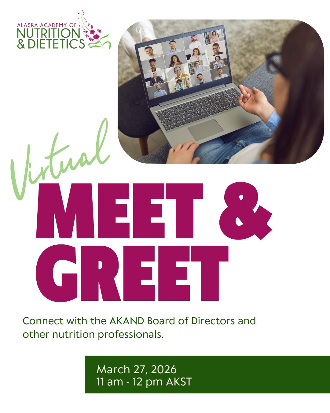 Today!
Connect and socialize with AKAND members and members of our board. Our virtual Meet & Greet will be on Friday, March 27th at 11 am. Members and nonmembers are welcome!
Register today at the link in bio.