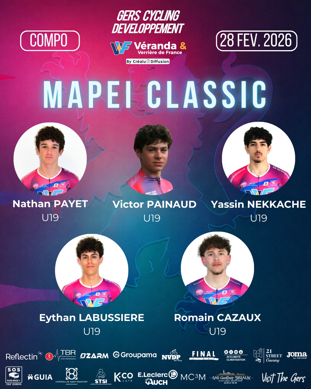 Ce week-end, nos mousquetaires seront engagés sur quatre fronts, de la Coupe de France N3 aux épreuves de la MAPEI Classic (U19) et du Challenge Anthony Perez (U17) en passant par la célèbre Ronde du Sel (U21), avec une présence sur des courses nationales exigeantes et des rendez-vous formateurs pour nos jeunes.
Un week-end dense. Structuré. Ambitieux.
De l’expérience, de la jeunesse, de l’engagement.
On vient pour se confronter au niveau, apprendre vite et peser sur la course.
Humilité dans l’approche.
Rigueur dans l’exécution.
Ambition dans l’intention.
Rêvons plus grand, ensemble. 🦁🚴♂️
Véranda et Verrière de France @crealudiffusion @eleclercauch @sosparebrisepluslislejourdain @ozarm_custom @21street_gaming @jomasport Groupama @sonia.reflectin STSI @chateausaintmartory GUIA @kcocafe @nvdp_bikefitting @tbrsportperformance MC3M @final__video SAS GEOFFRAY BISIAUX @teamnicemetropolecotedazur_