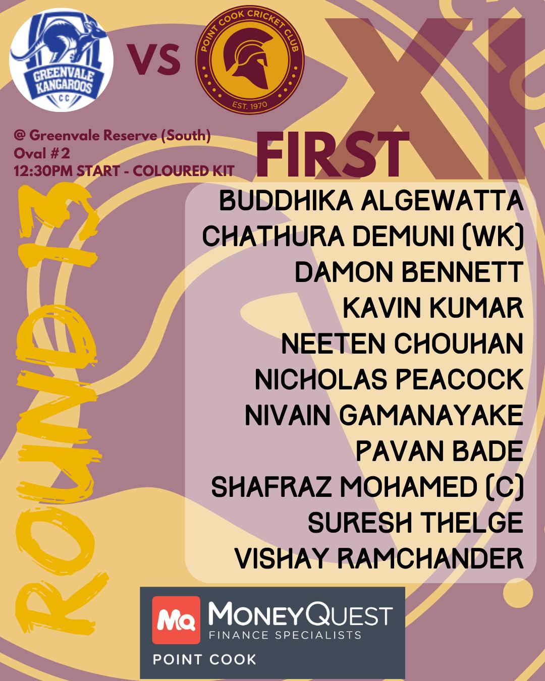 On the back of the BIGGGG T20 win last night here are squads for this weekends last rounds in the home and away season for VTCA and WSCCCA - with a VSDCA scratch match thrown in as a finals warm-up for the Fourth XI.
With 3 out of 6 sides playing a certainty for finals, one with a ladder so tight only first place being totally safe and one other needing the win to progress now is the time to shine Warriors and make sure you play next weekend.
#VTCA #WSCCCA #PCCC #warriorway