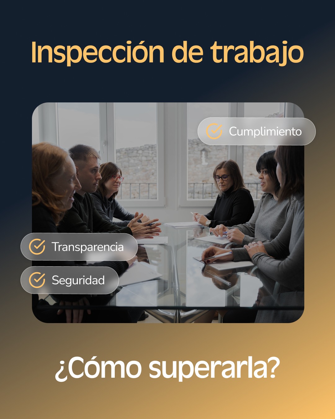 ¿Tu empresa está preparada para una Inspección de Trabajo?
🚦Las inspecciones laborales son cada vez más frecuentes y rigurosas, y no tienen por qué ser un motivo de estrés si estás bien preparado.
En este post te contamos cómo afrontarlas con seguridad y tranquilidad, con unas claves prácticas para que tu negocio cumpla con la normativa y demuestre buena gestión laboral.
⟶ Desliza para saber cómo superar con éxito una Inspección de Trabajo.