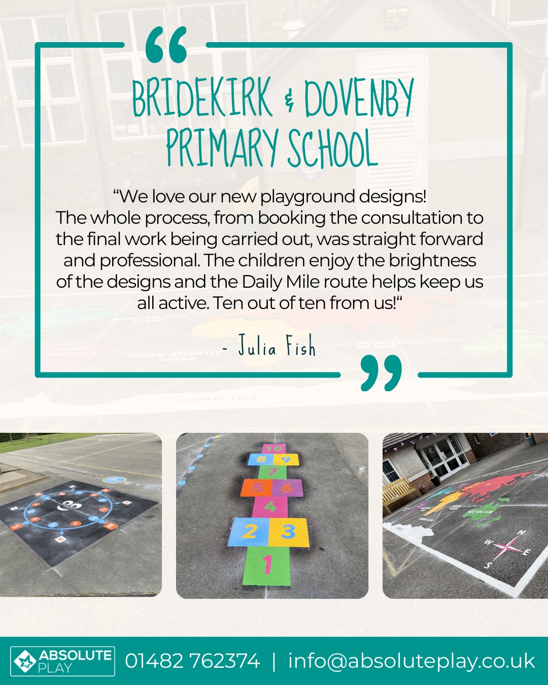 “Ten out of ten from us!” 🌟
We absolutely love hearing feedback like this 💛
There’s nothing better than seeing children excited to get outside and make the most of their playground. From the initial consultation right through to installation, we’re proud to deliver a smooth, professional service — and even prouder to see the finished space inspiring brighter playtimes and more active days. The addition of a Daily Mile route is a fantastic way to encourage movement, wellbeing and healthy habits that last a lifetime.
✨ Why choose thermoplastic markings?
We only use the highest quality, most durable preformed thermoplastic, offering significant advantages over traditional painted or hot-applied systems.
✔️ Longer lasting and highly durable
✔️ Low maintenance and hard-wearing
✔️ Vibrant, fade-resistant colours
✔️ Safer, anti-slip finish